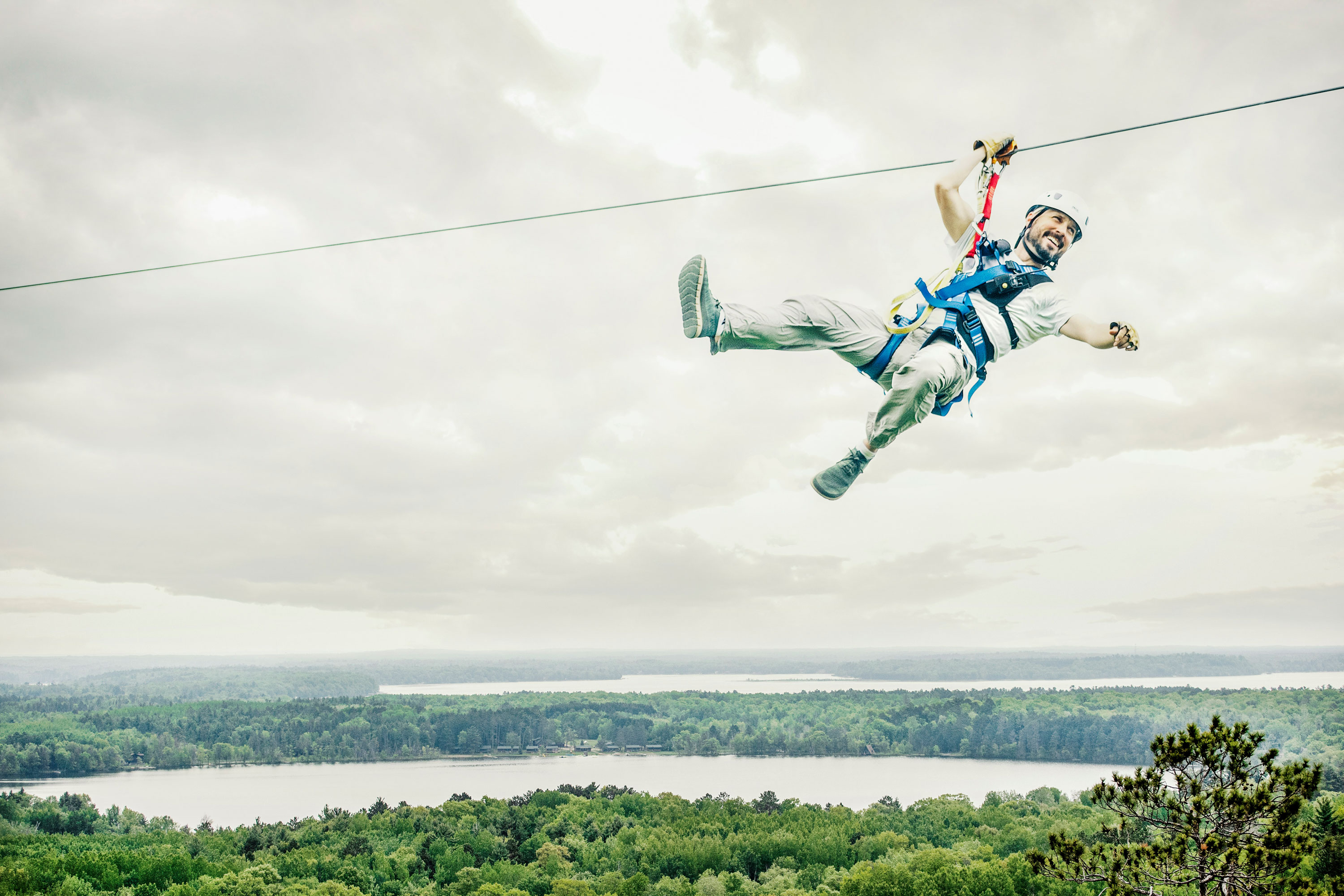Man on zip line