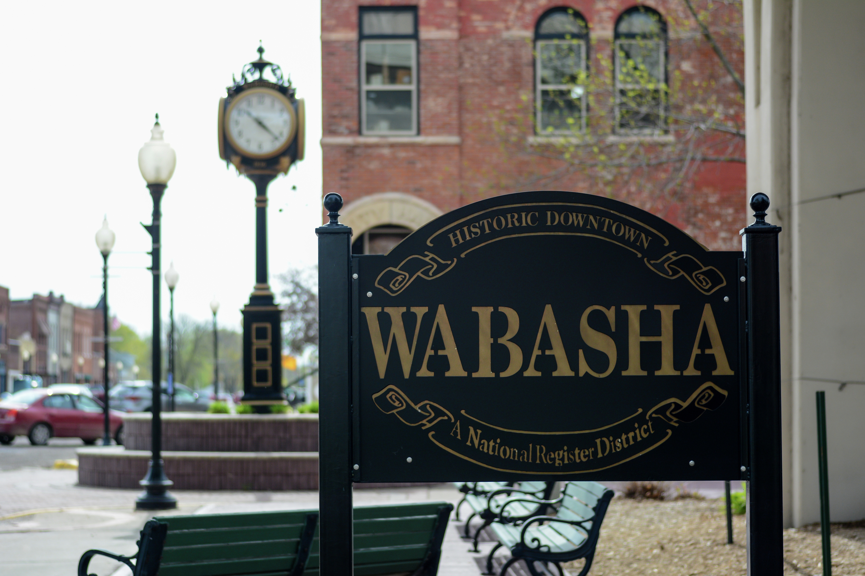 Downtown Wabasha national register district sign