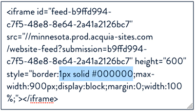 IFRAME code snippet with updated border style applied and highlighted