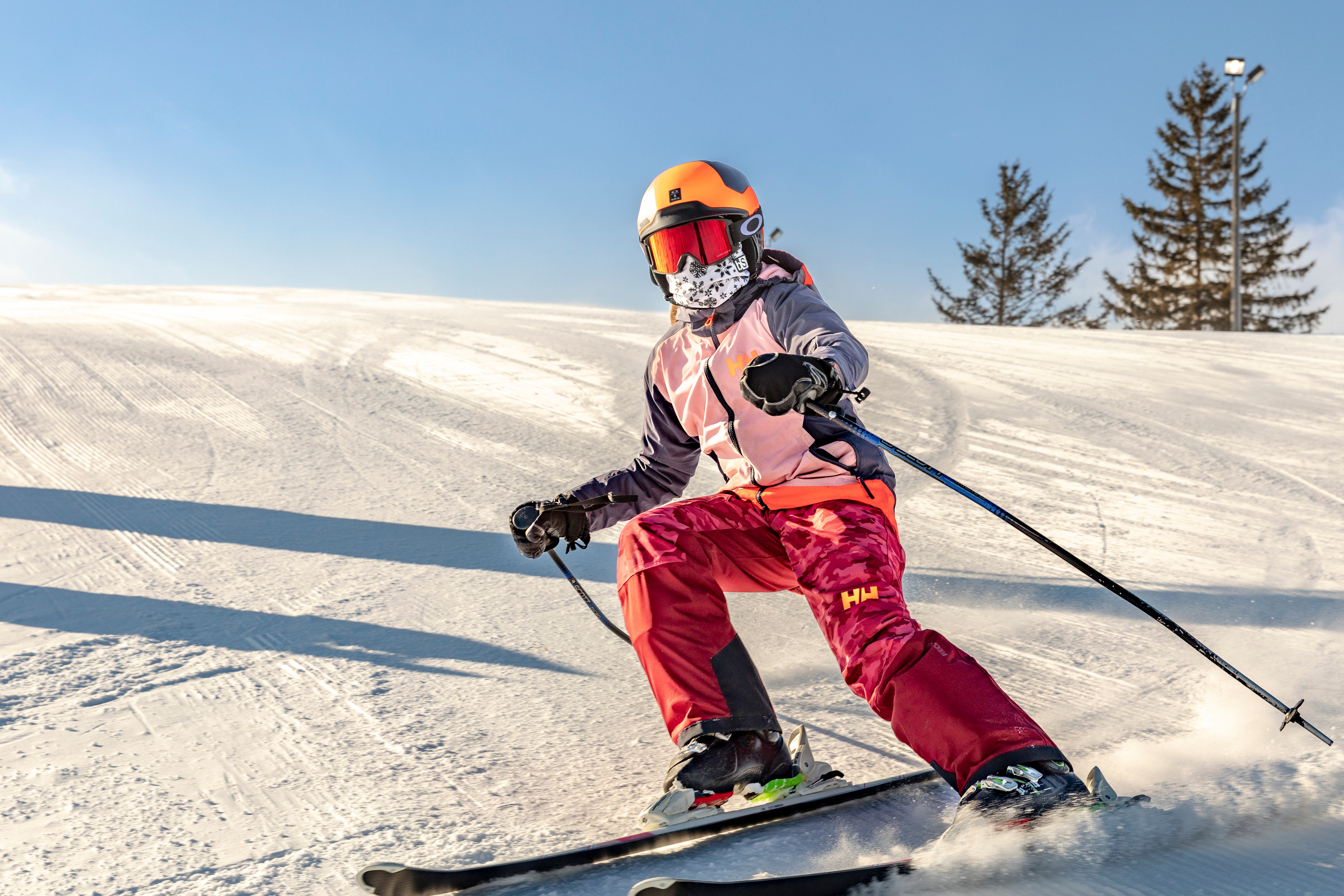 Downhill skiing in a face covering at Afton Alps