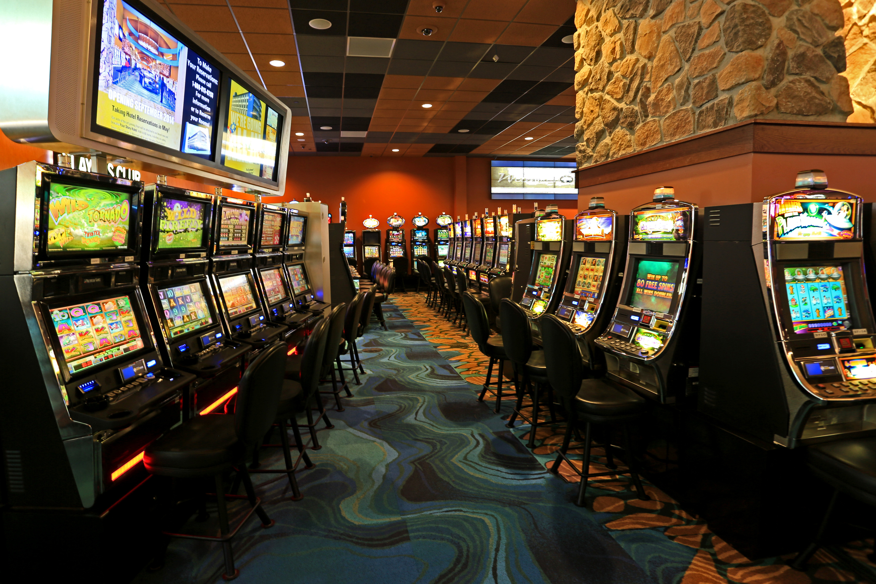Row of slot machines at Seven Clans Casino in Warroad