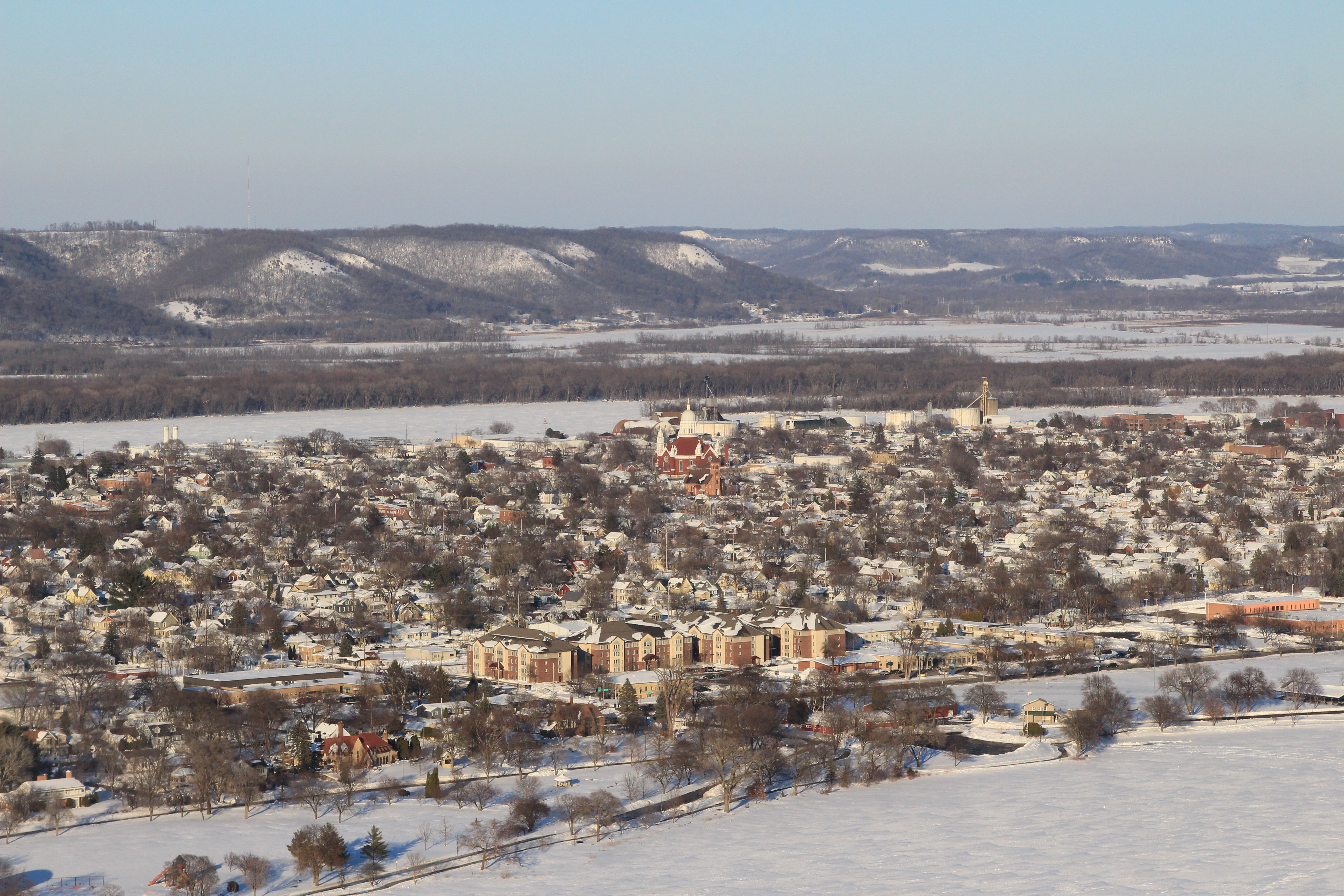 View of Winona in winter from Garvin Heights