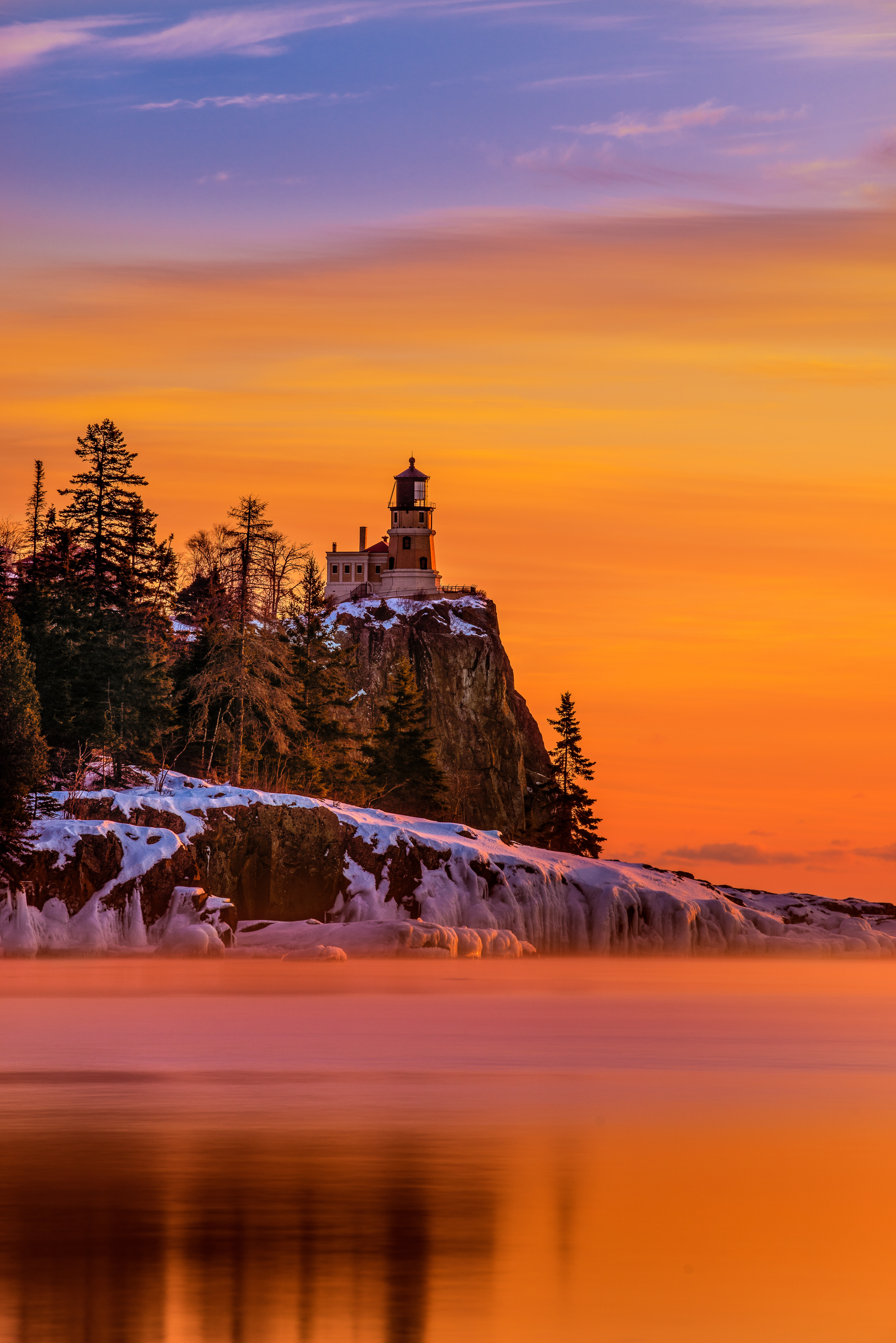 Sunrise colors Split Rock in orange and purple colors