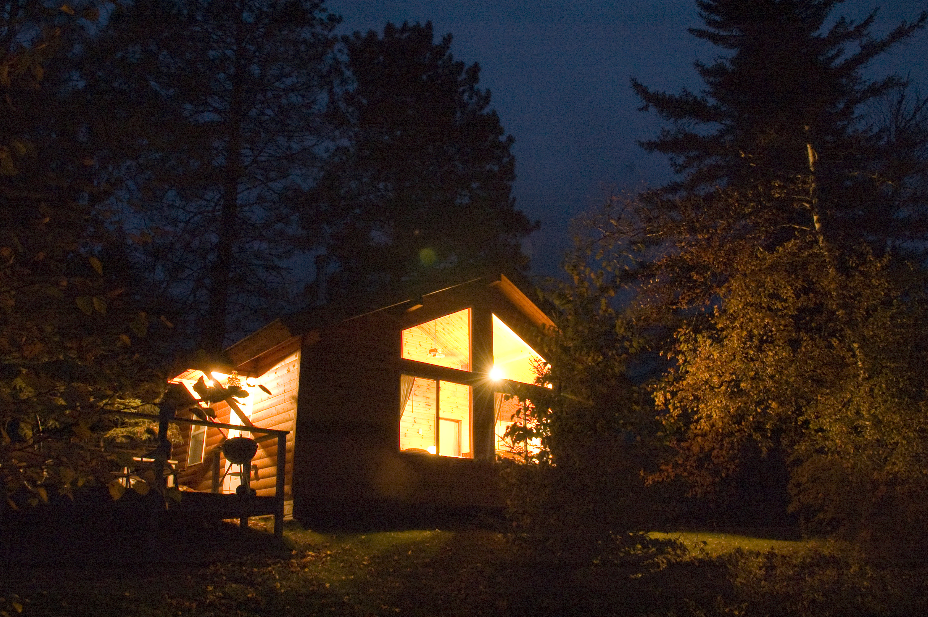 Cabin at night in Pehrson Resort, Lake Vermilion area