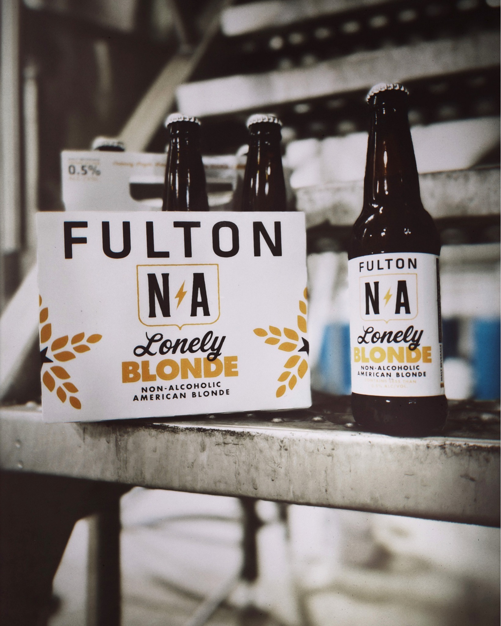 A six pack of Fulton's nonalcoholic Lonely Blonde beer