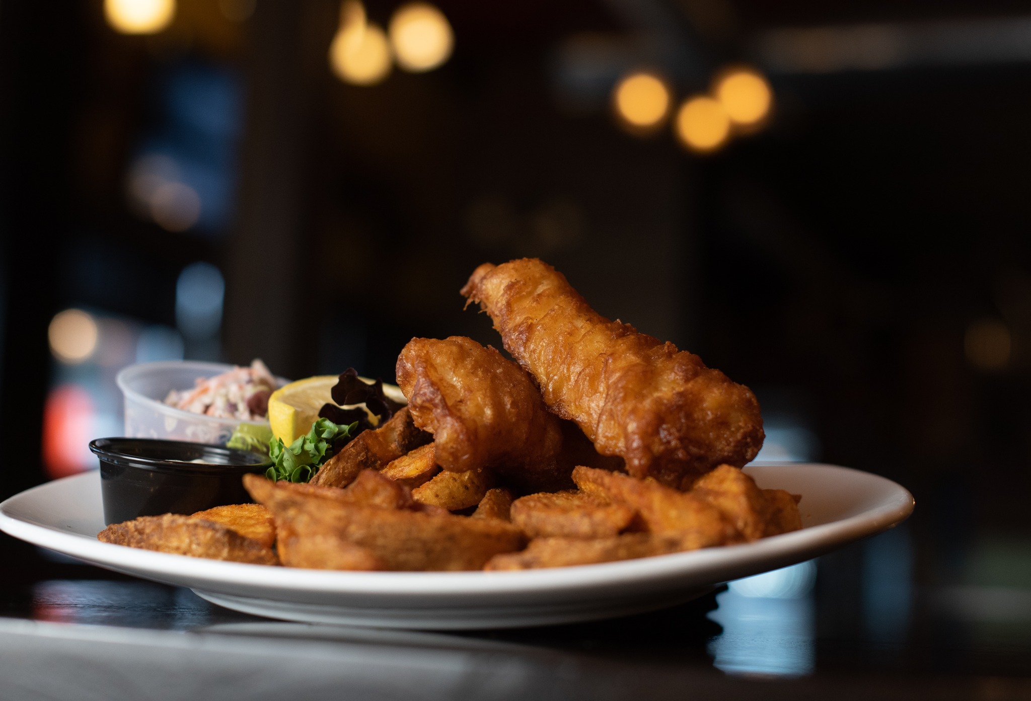 Guinness-battered fish and chips at Olde Brick House
