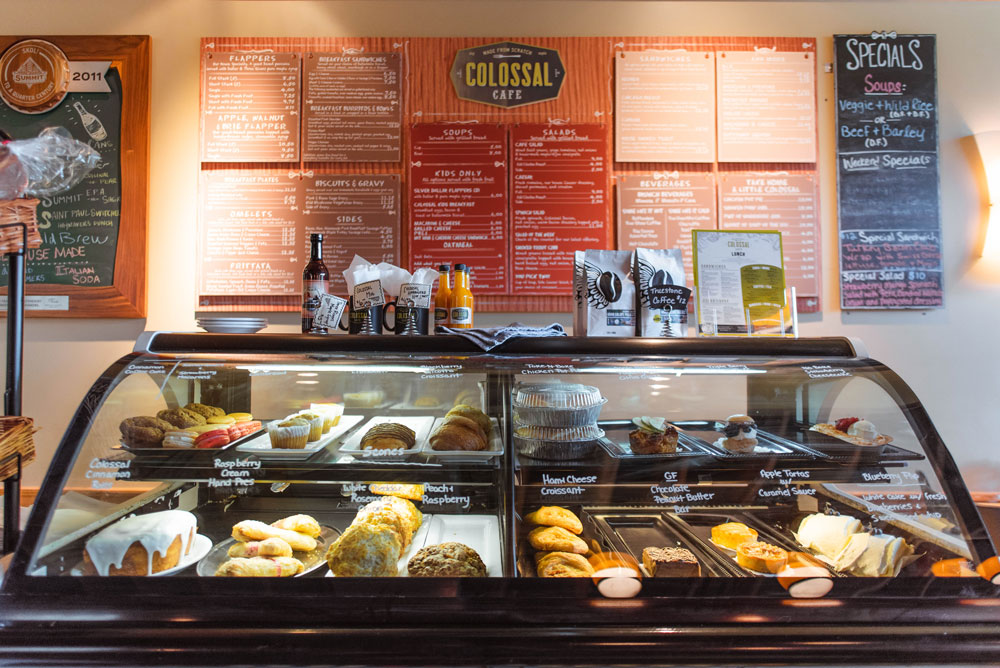 The pastry case at Colossal Cafe on Como Avenue