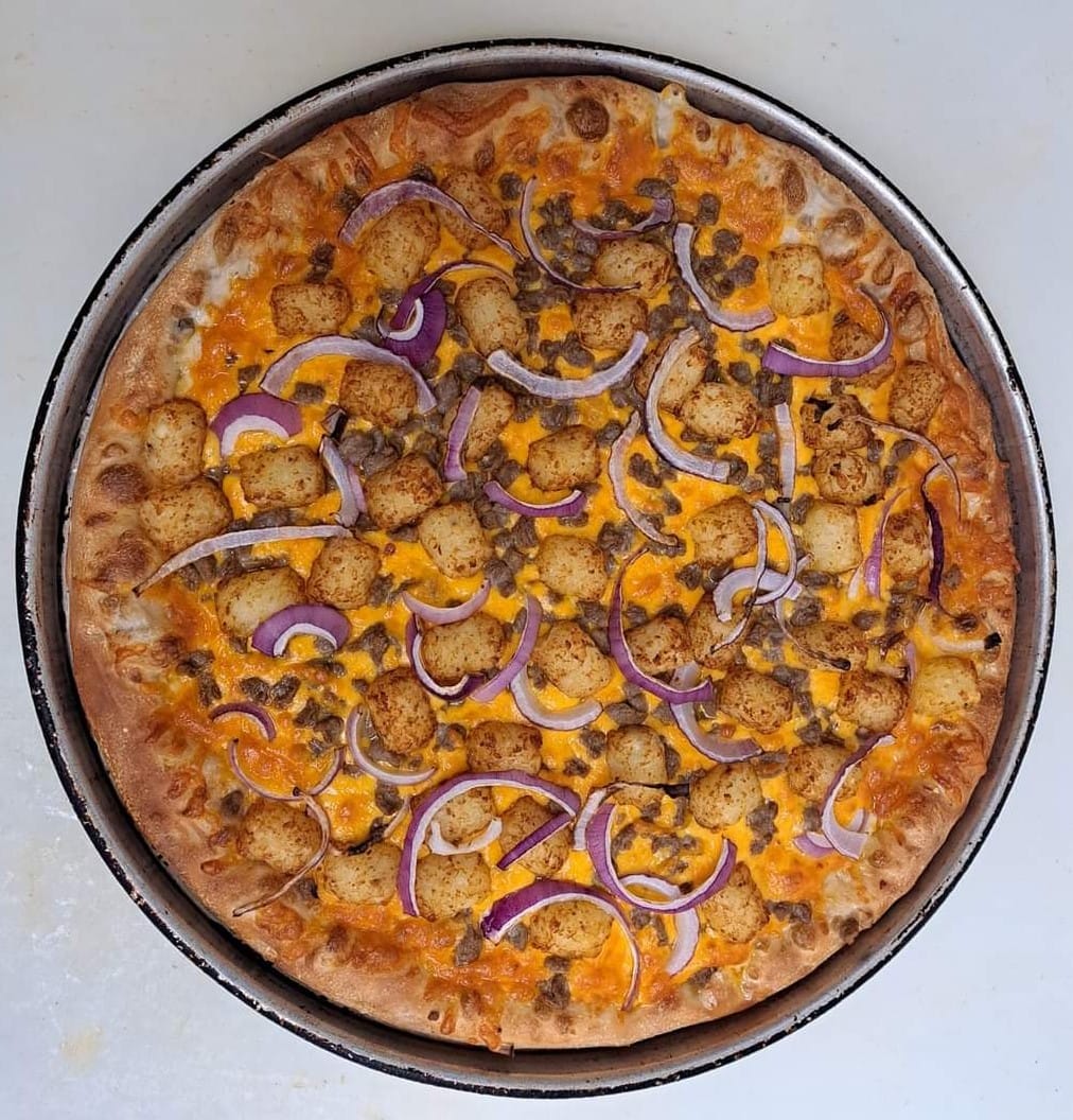 The Tater Tot Hot Dish pizza at Red Wing Brewery