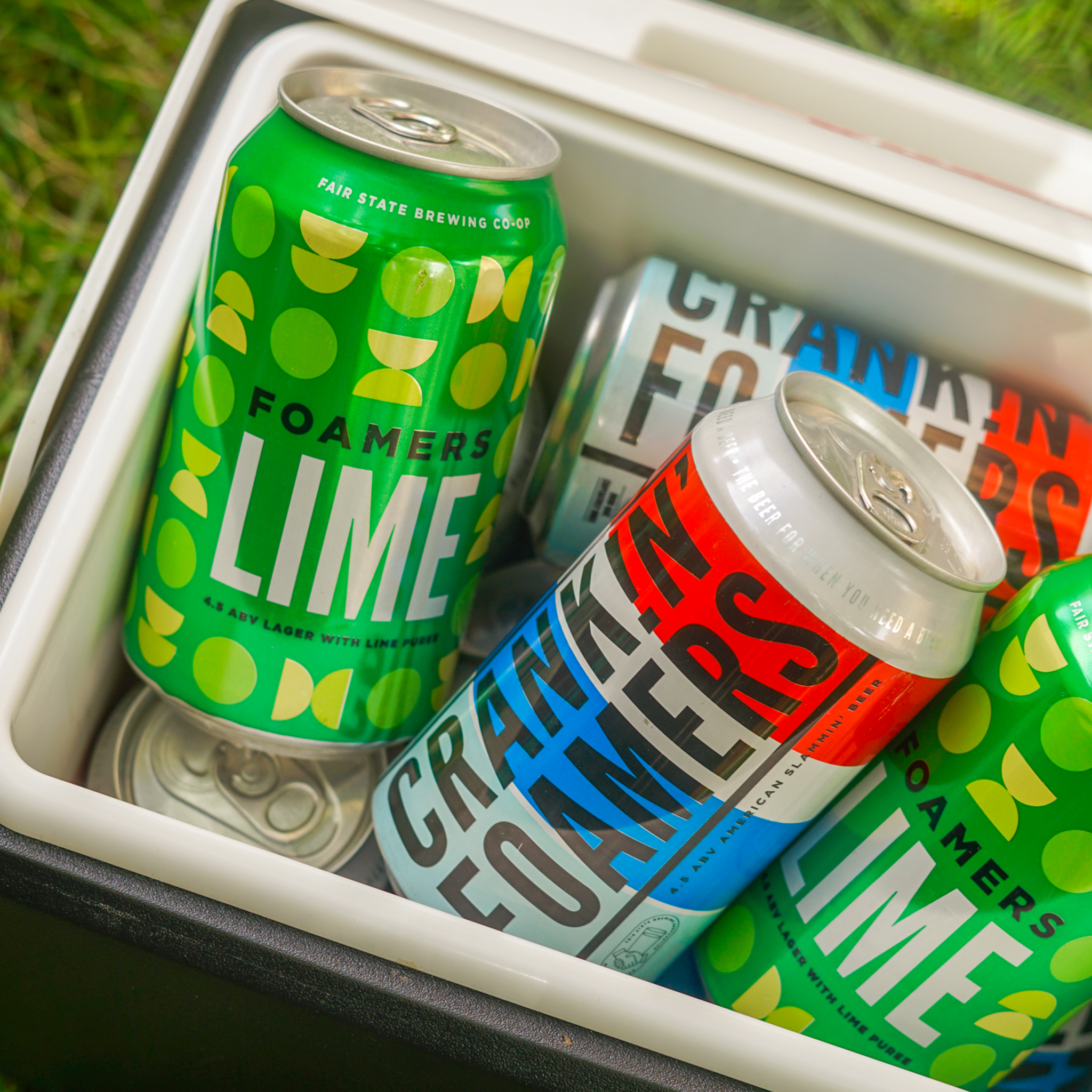 A cooler full of Crankin Foamers and Foamers Lime at Fair State Co-op