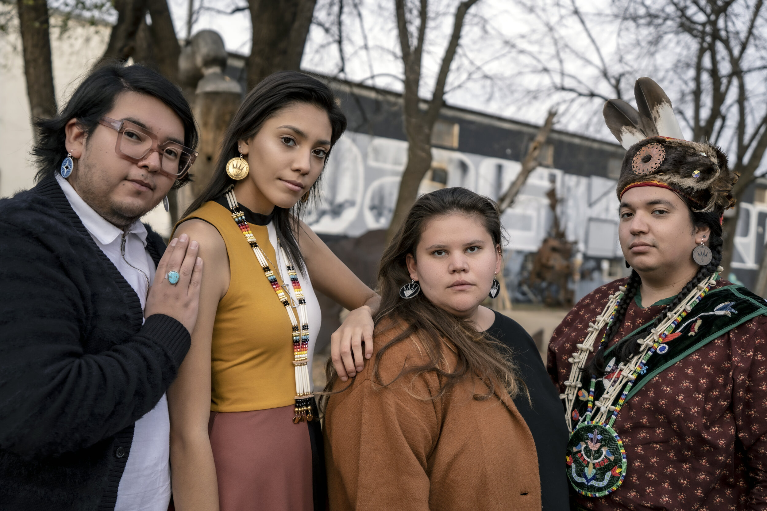 Earrings by Četáŋ Ská designer Dyani White Hawk