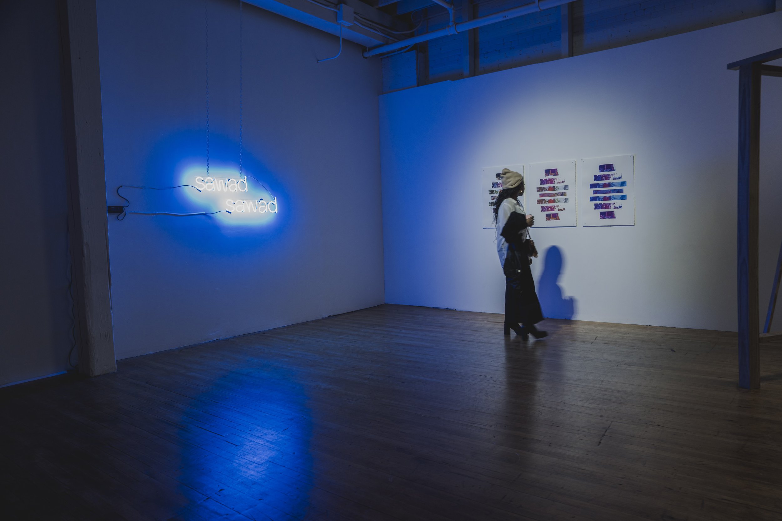nouf saleh's "Black Memory Red Sea" show at Public Functionary