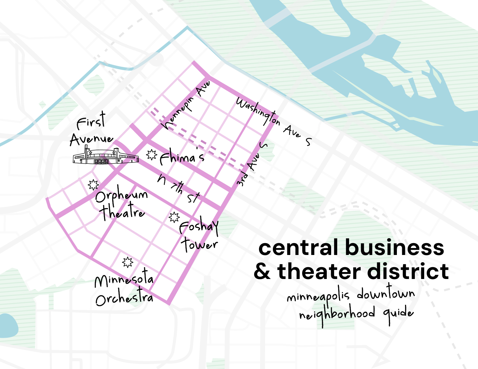 Downtown Minneapolis - Central Business & Theater District map