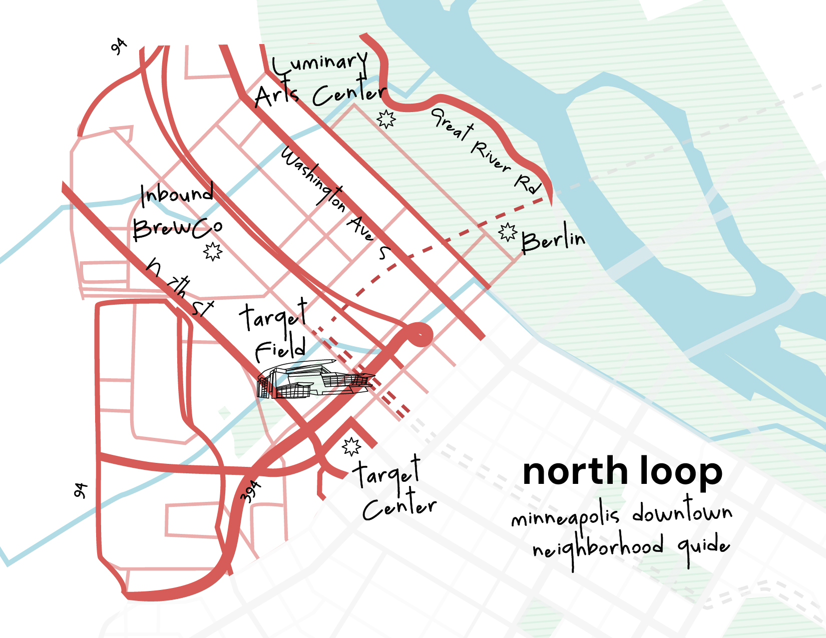 A map of downtown Minneapolis' North Loop neighborhood