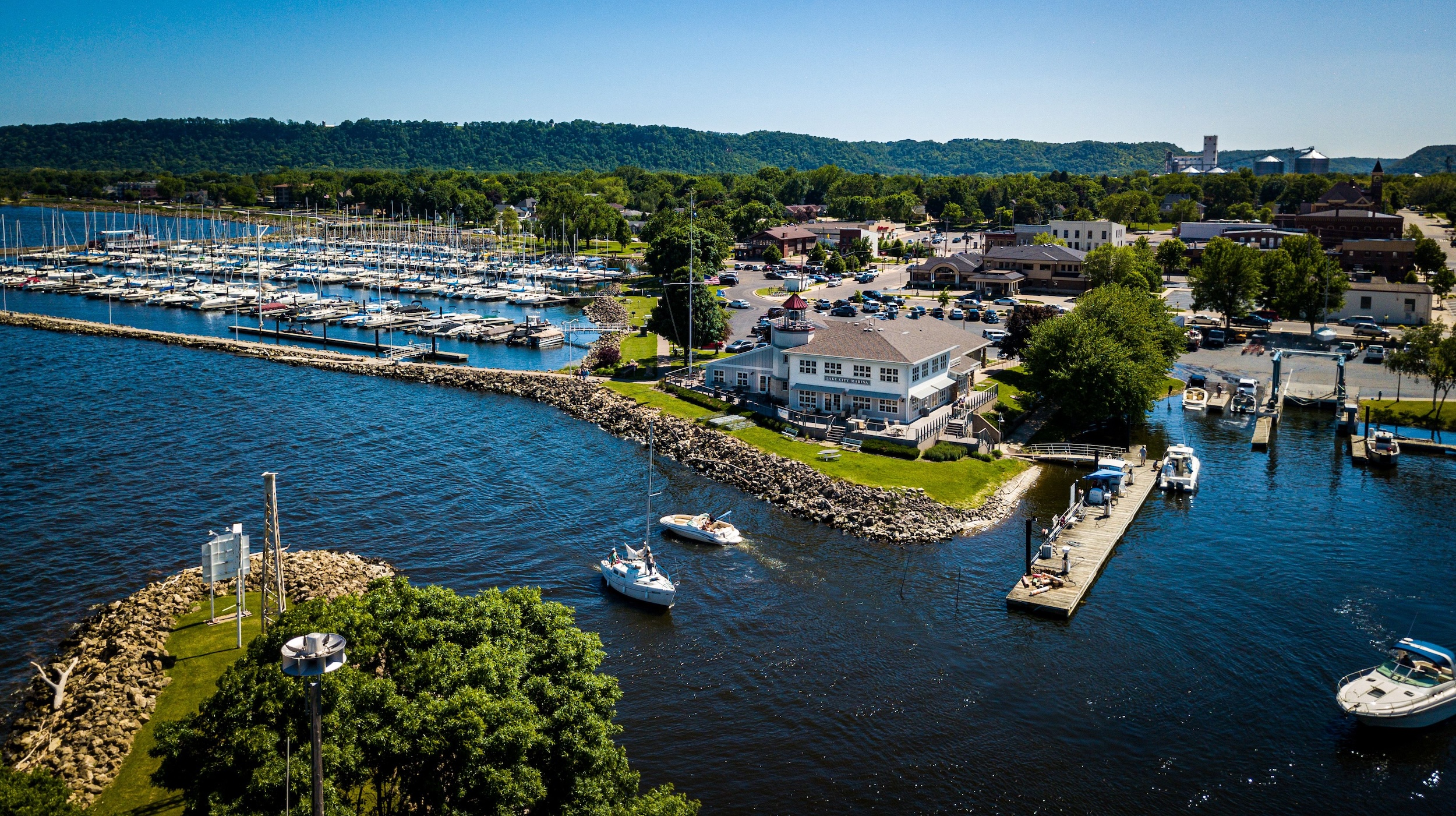 An aerial view of the Lake City shoreline