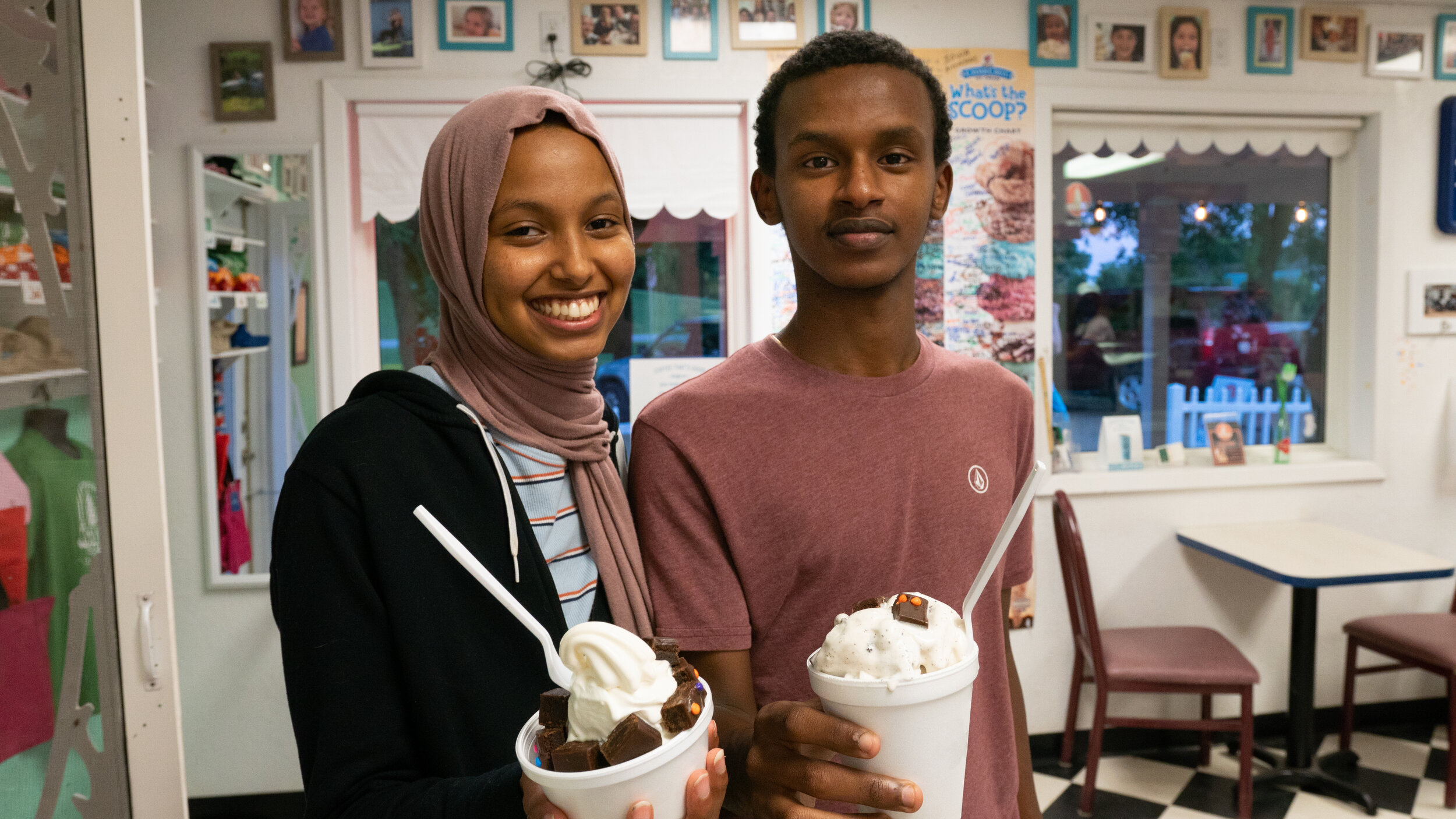 A couple of customers at Scoops Ice Cream in Elysian