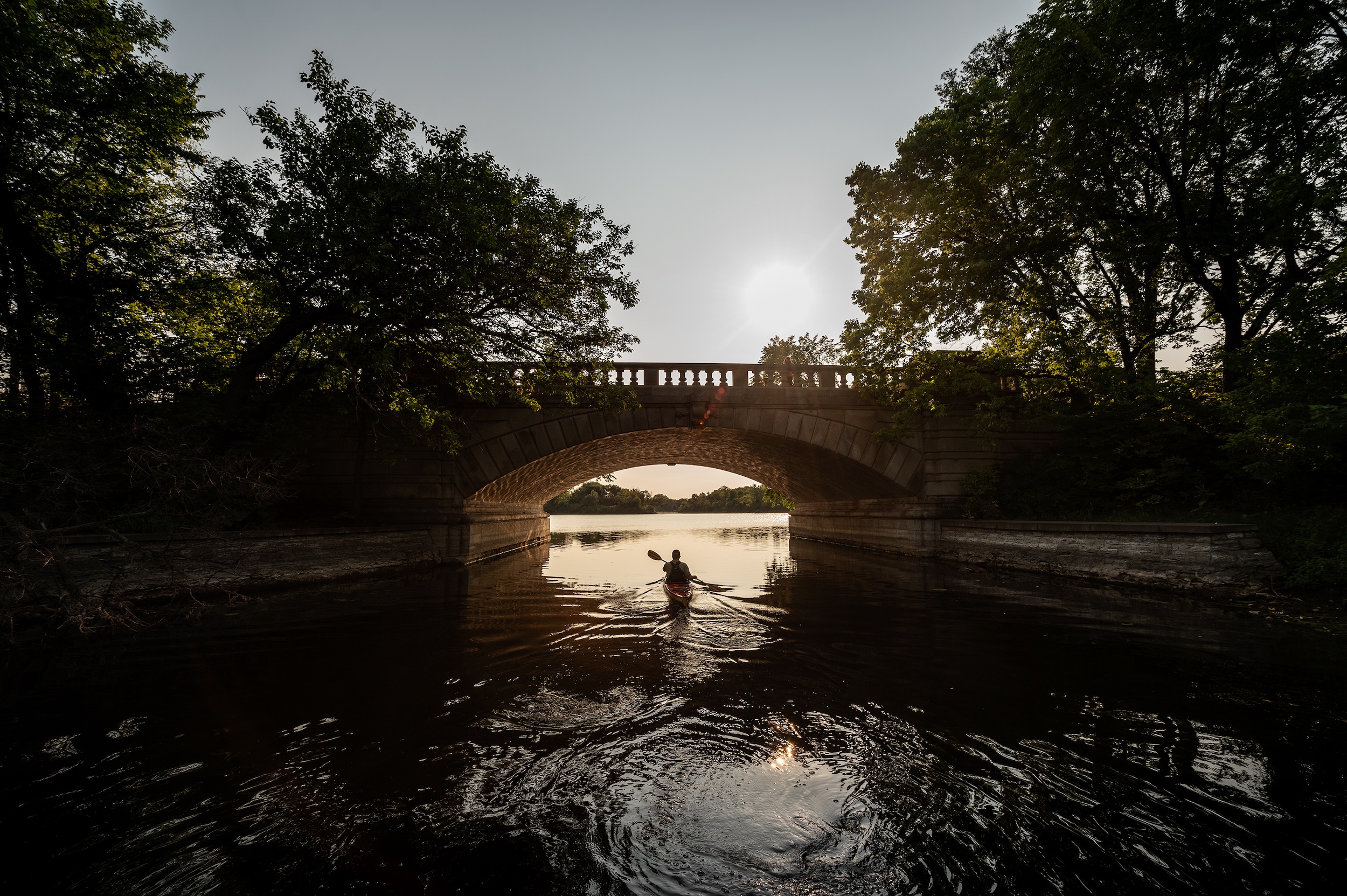 A kayaker on the Chain of Lakes in Minneapolis