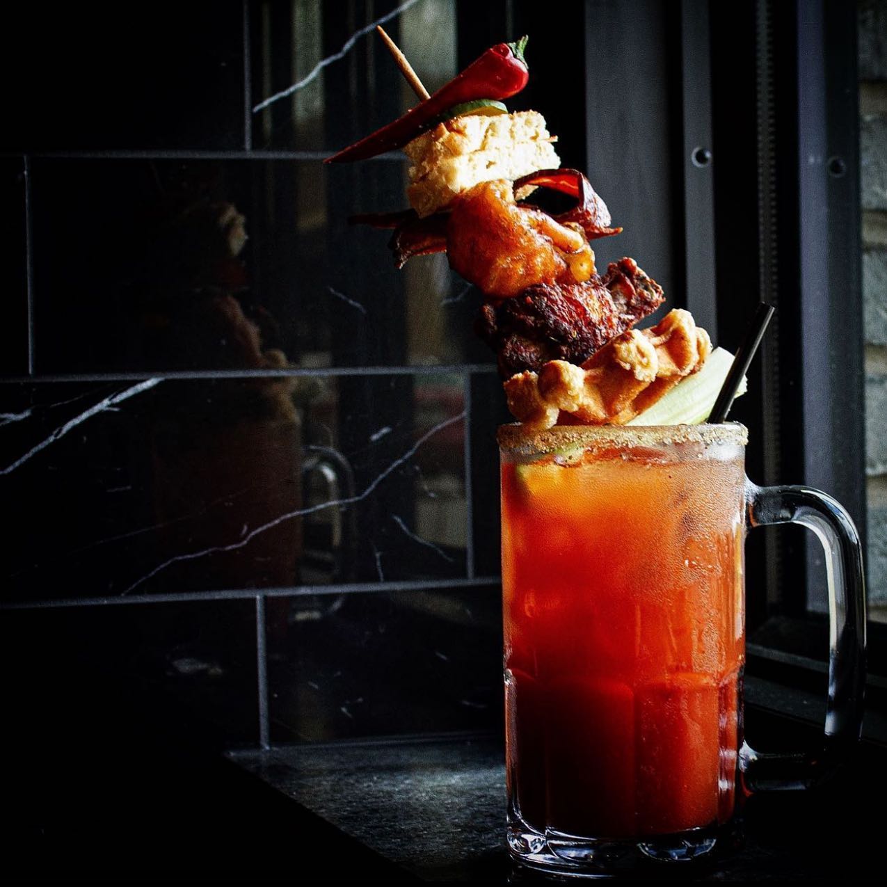 A tall Bloody Mary at Baldamar's Sunday brunch