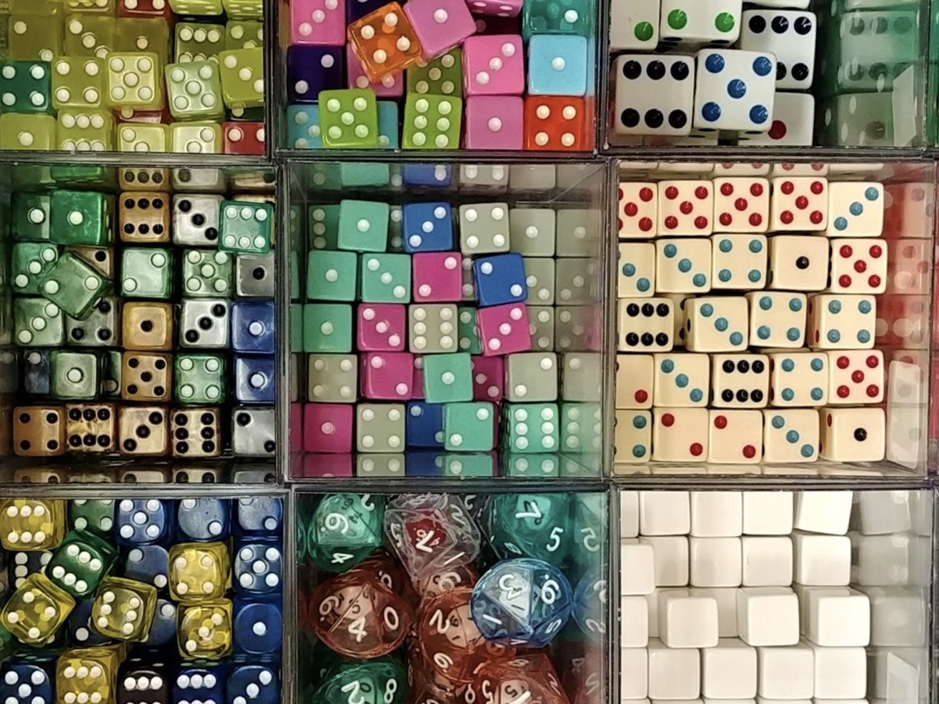 Bins full of dice at Games by James' Mall of America location