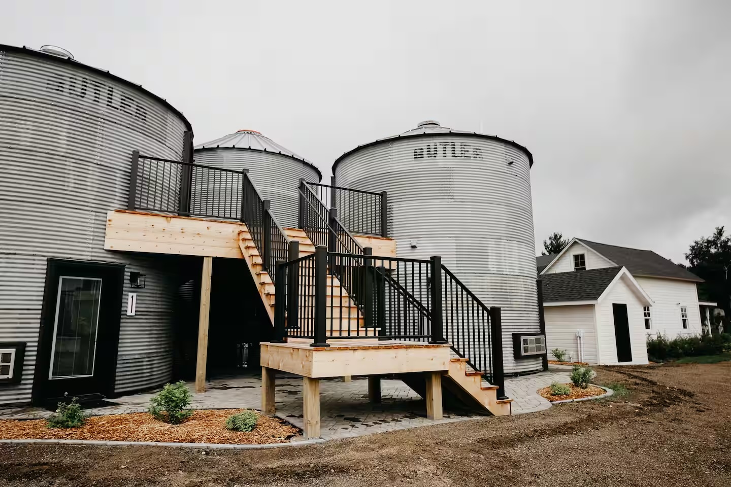The grain silos at Gathered Oaks