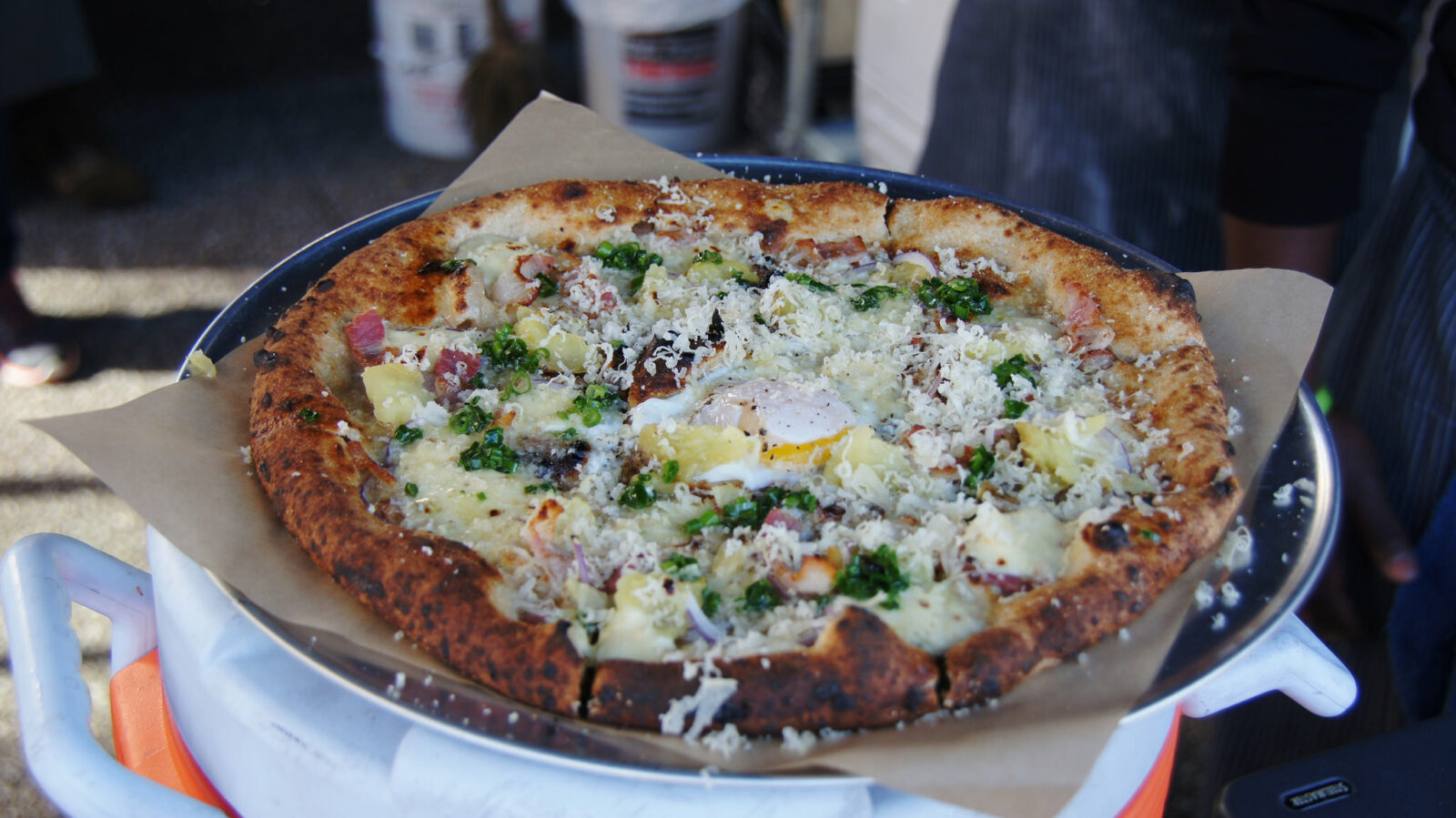 Breakfast pizza from Northern Fires' Mill City Farmers Market stand