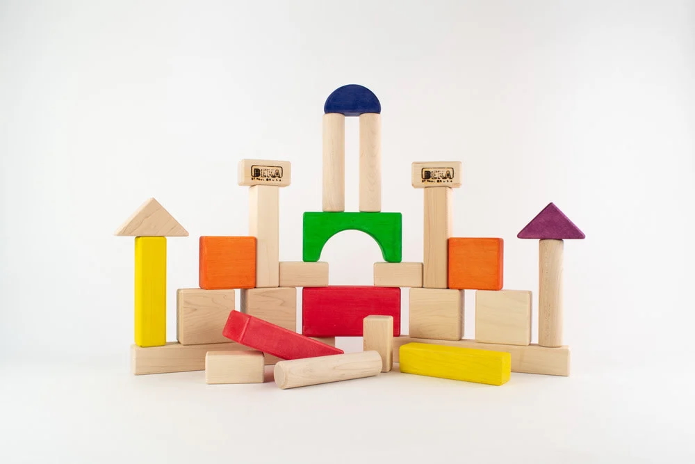 A set of handmade colored blocks from BEKA Wood Products