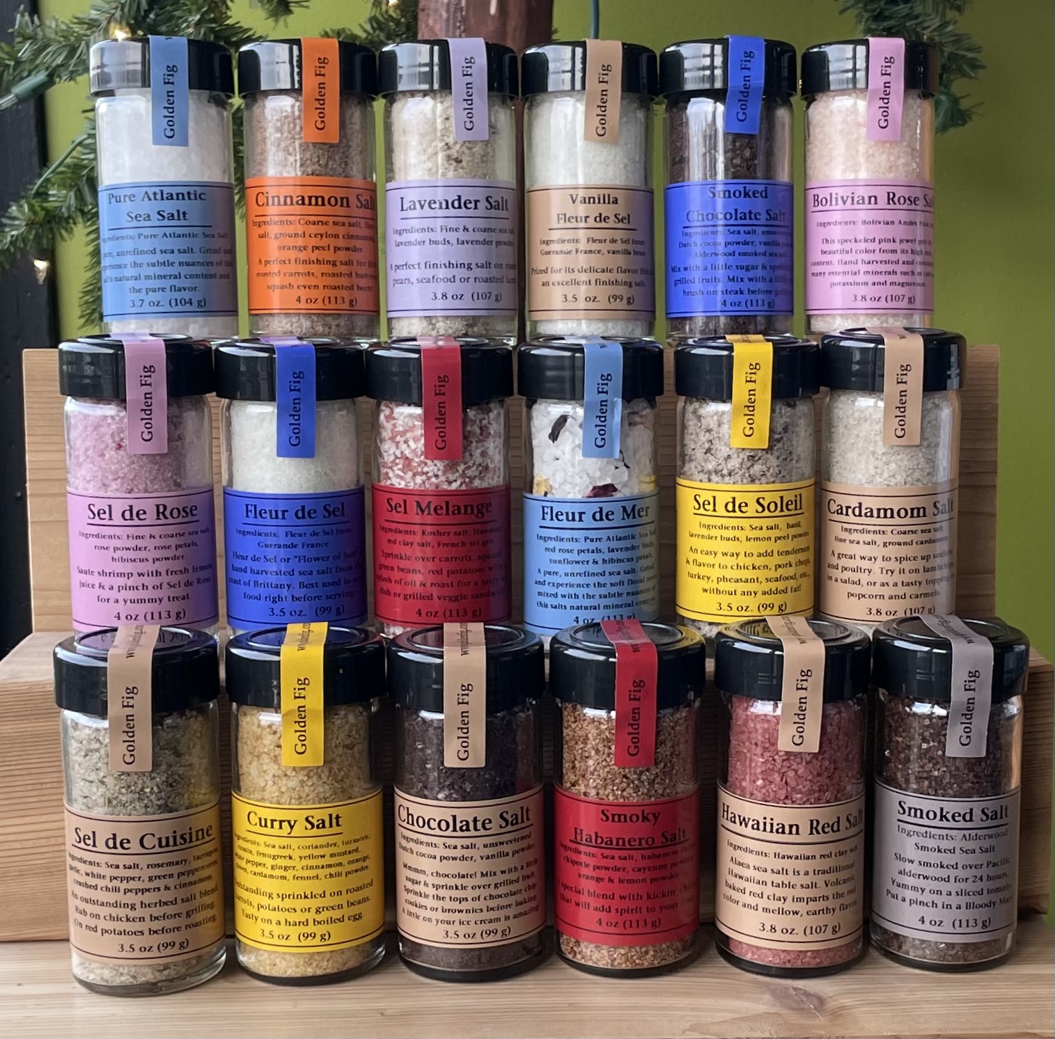 A sampling of the many specialty salts at Golden Fig Fine Foods