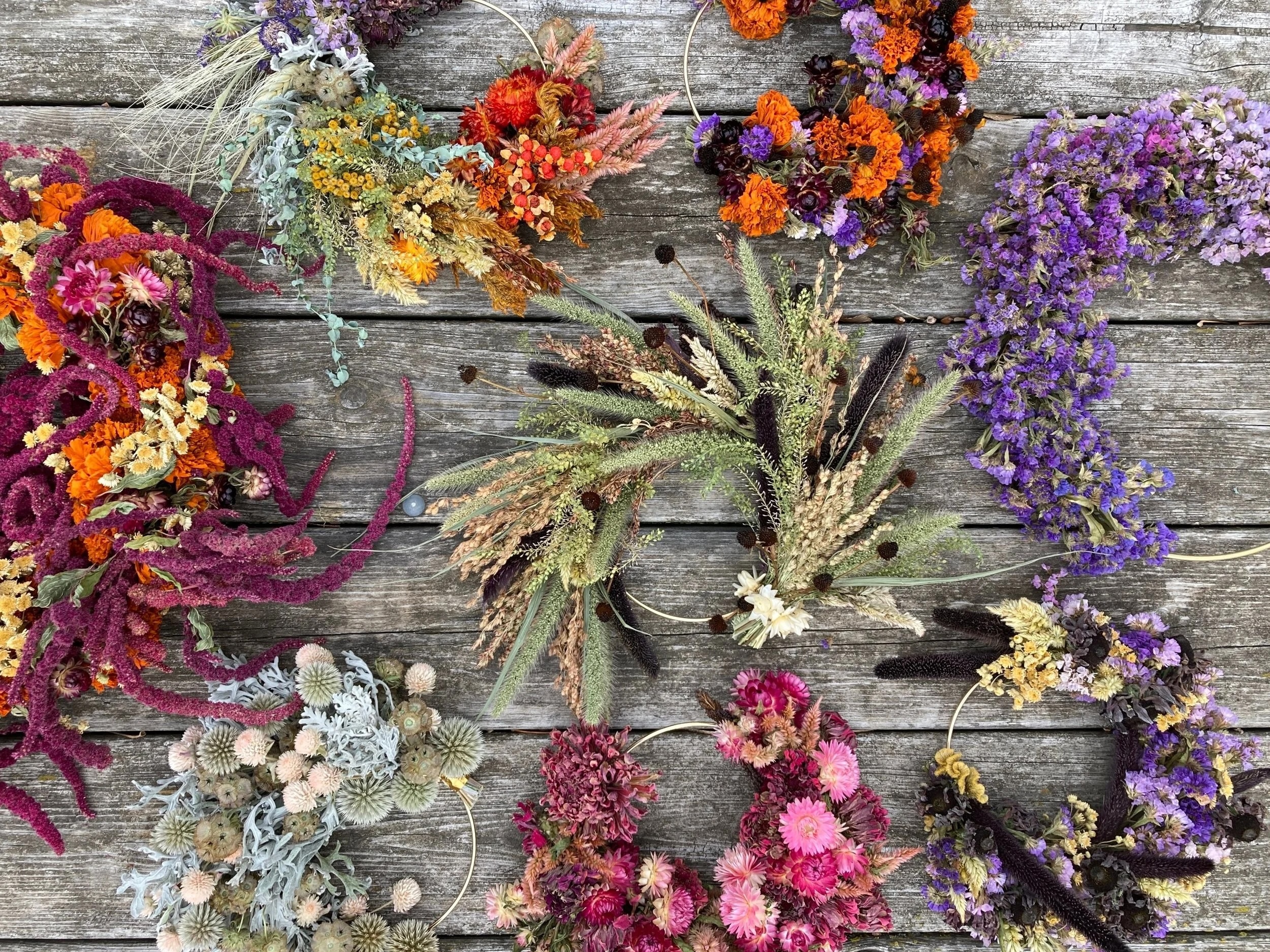 Dried wreaths made by Mellifera Flowers