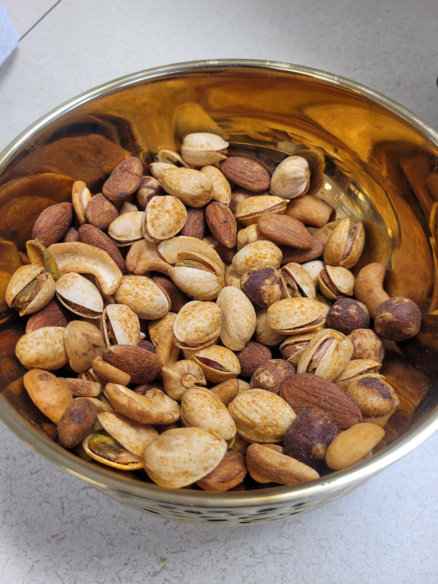 A bowl of BBQ mix nuts at The Golden Nuts