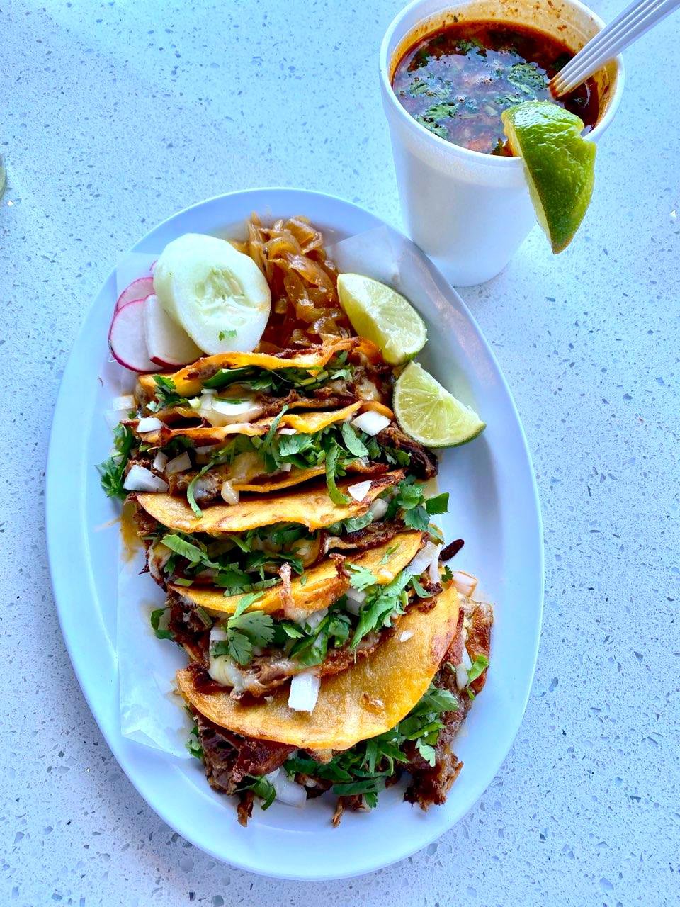 The signature tacos at Taqueria &amp; Birrieria Las Cuatro Milpas