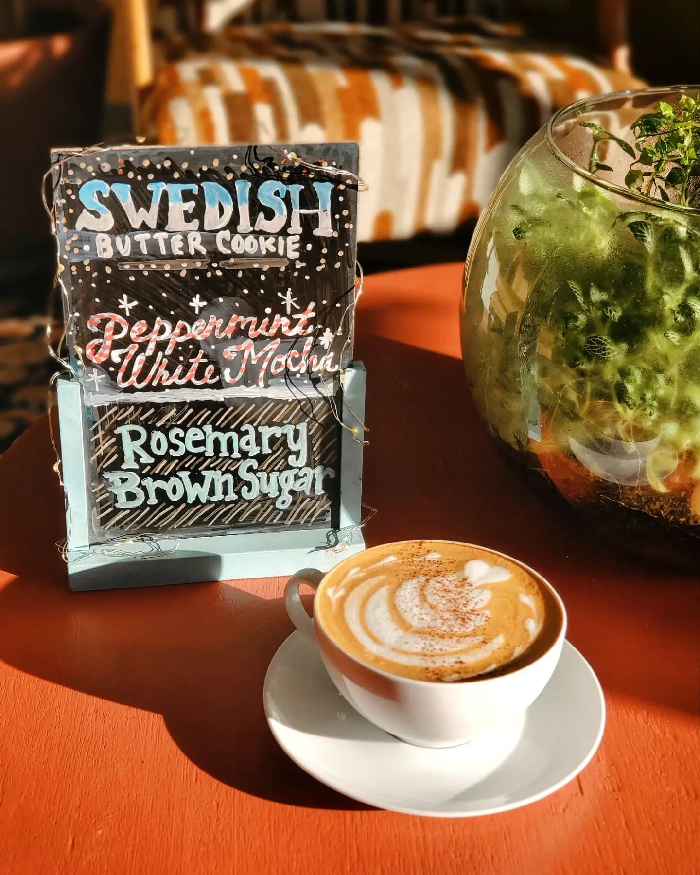 The specialty drink menu at Blue Heron Coffeehouse