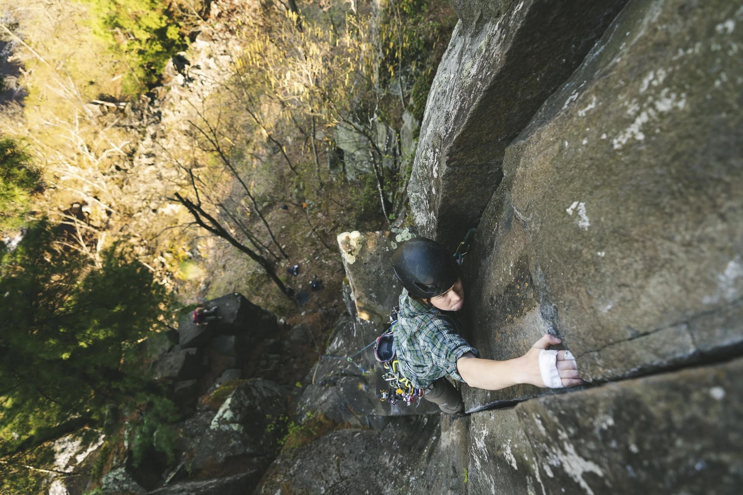 A rock climber at Interstate State Park