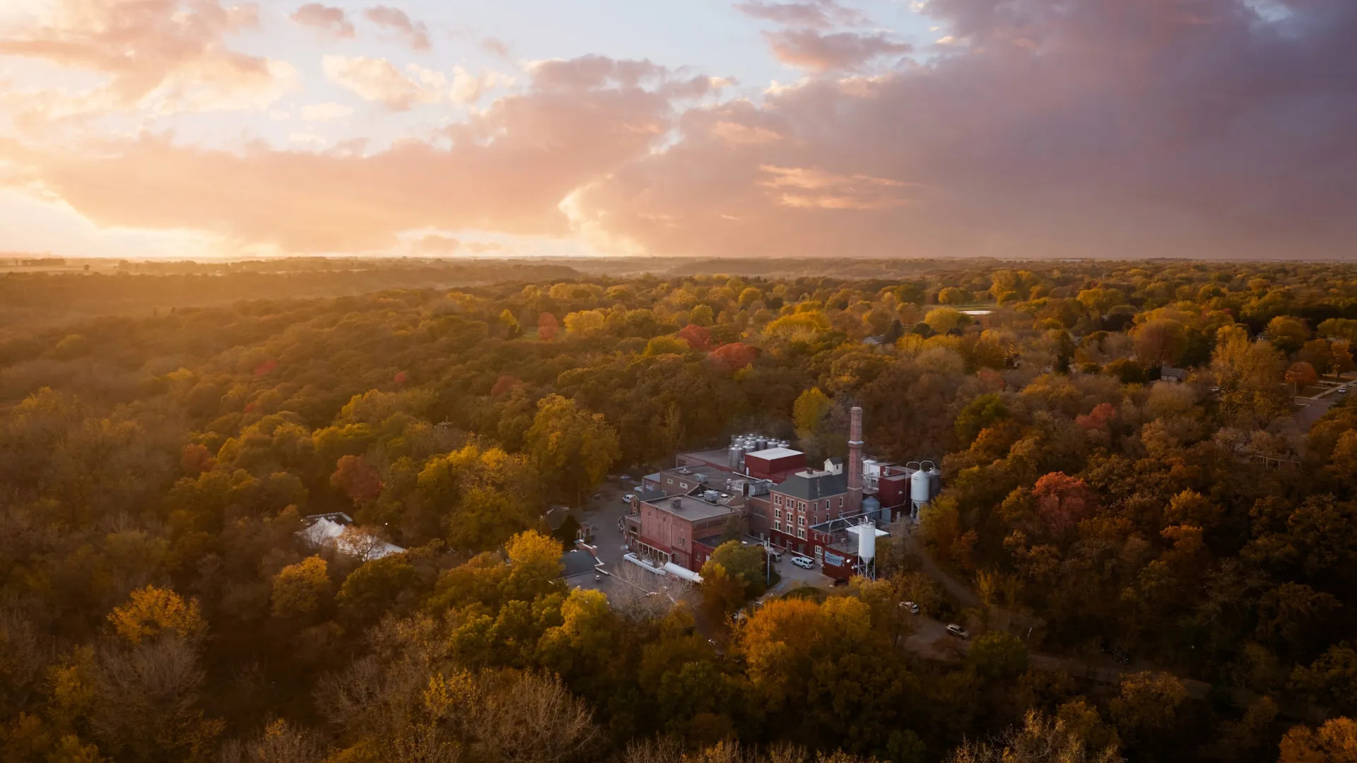 A drone shot of New Ulm during Schell's annual Oktoberfest