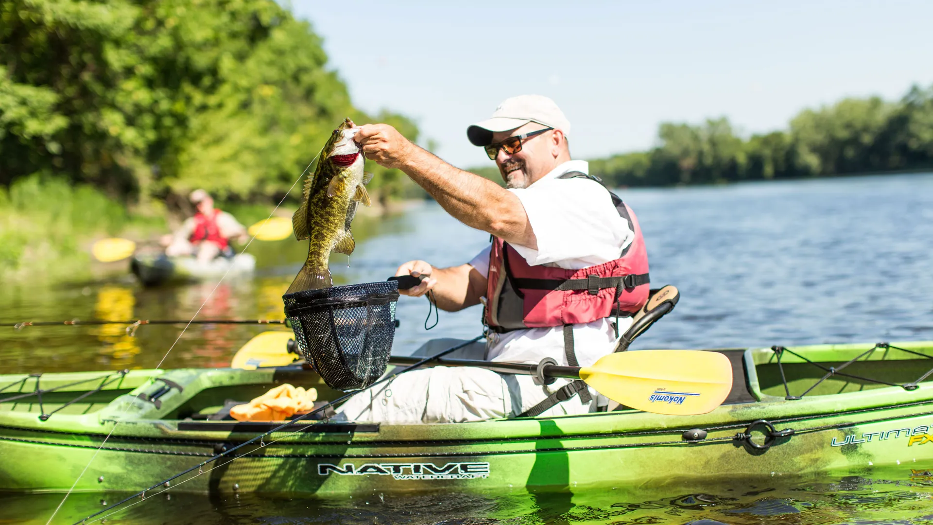 Kayak bass fishing on Mississippi River Saint Cloud