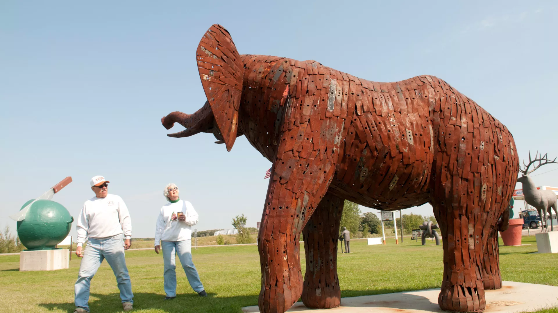 Metal elephant statue at Nyberg Sculpture Park