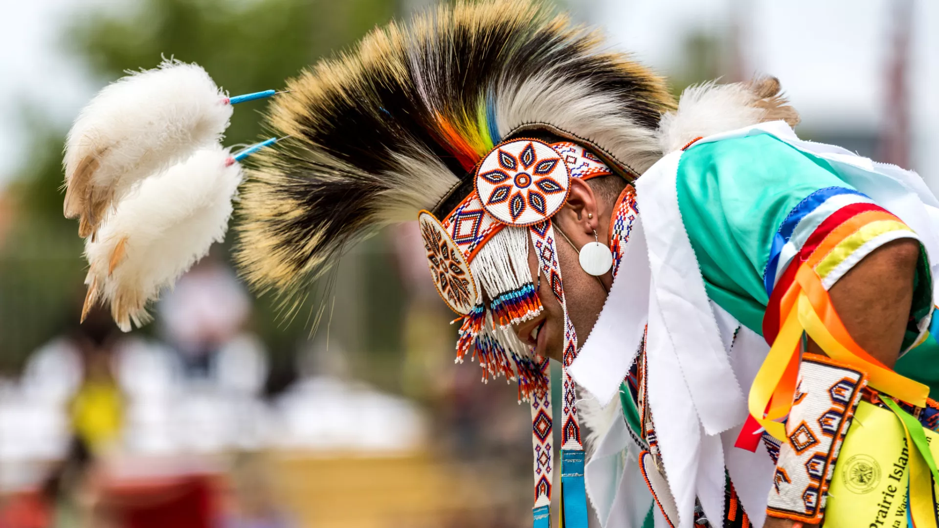 Native American pow wow dancer in regalia