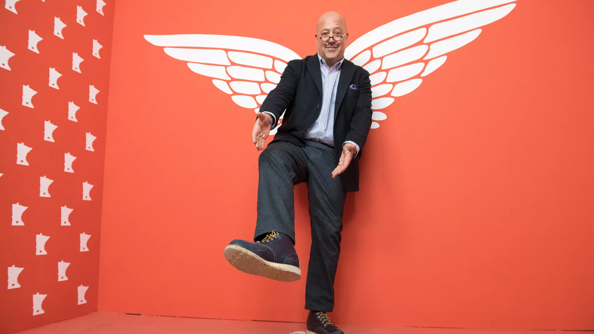Andrew Zimmern shows off his Red Wing Boots