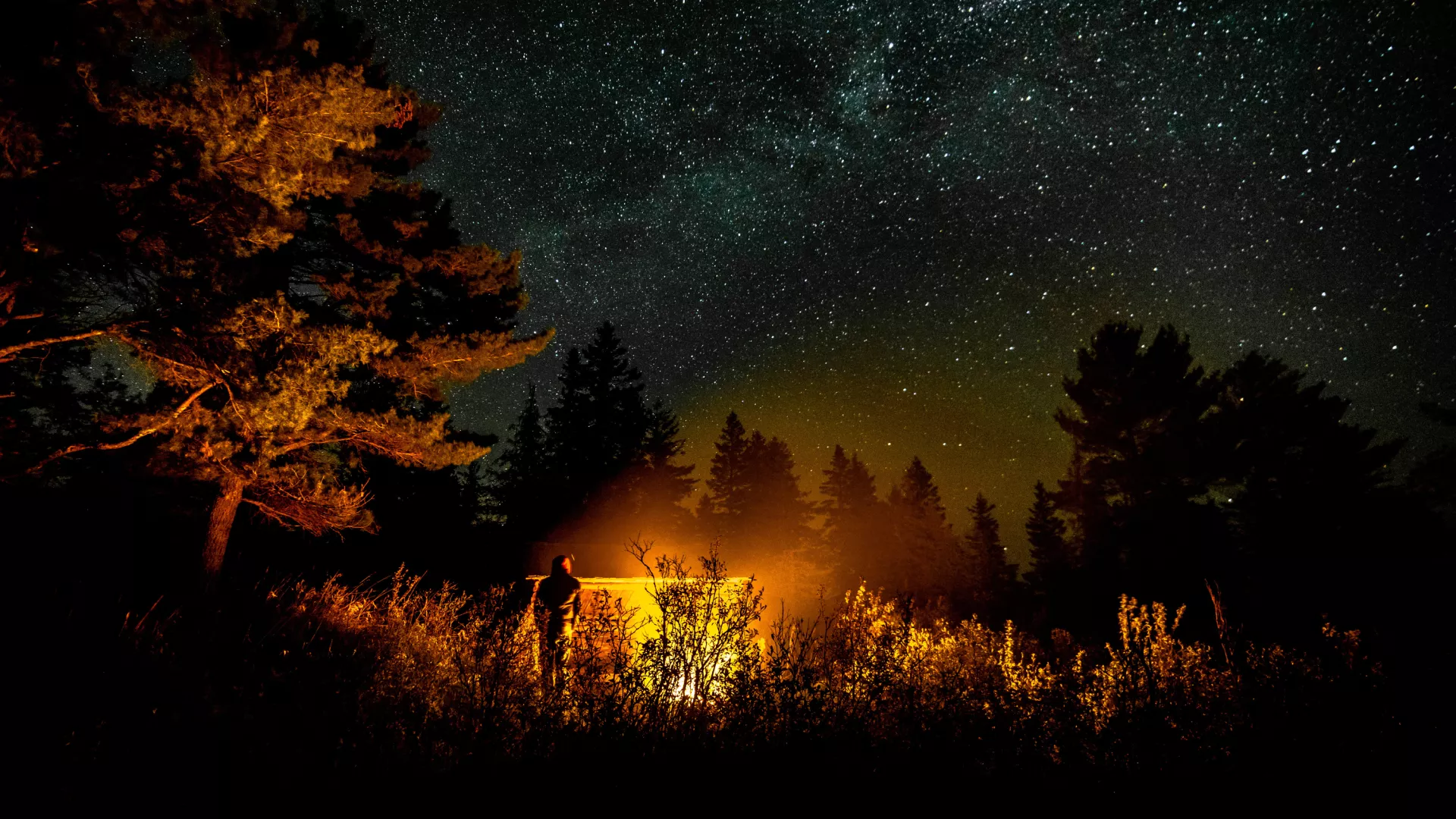 Night sky and campfire at Split Rock Creek State Park