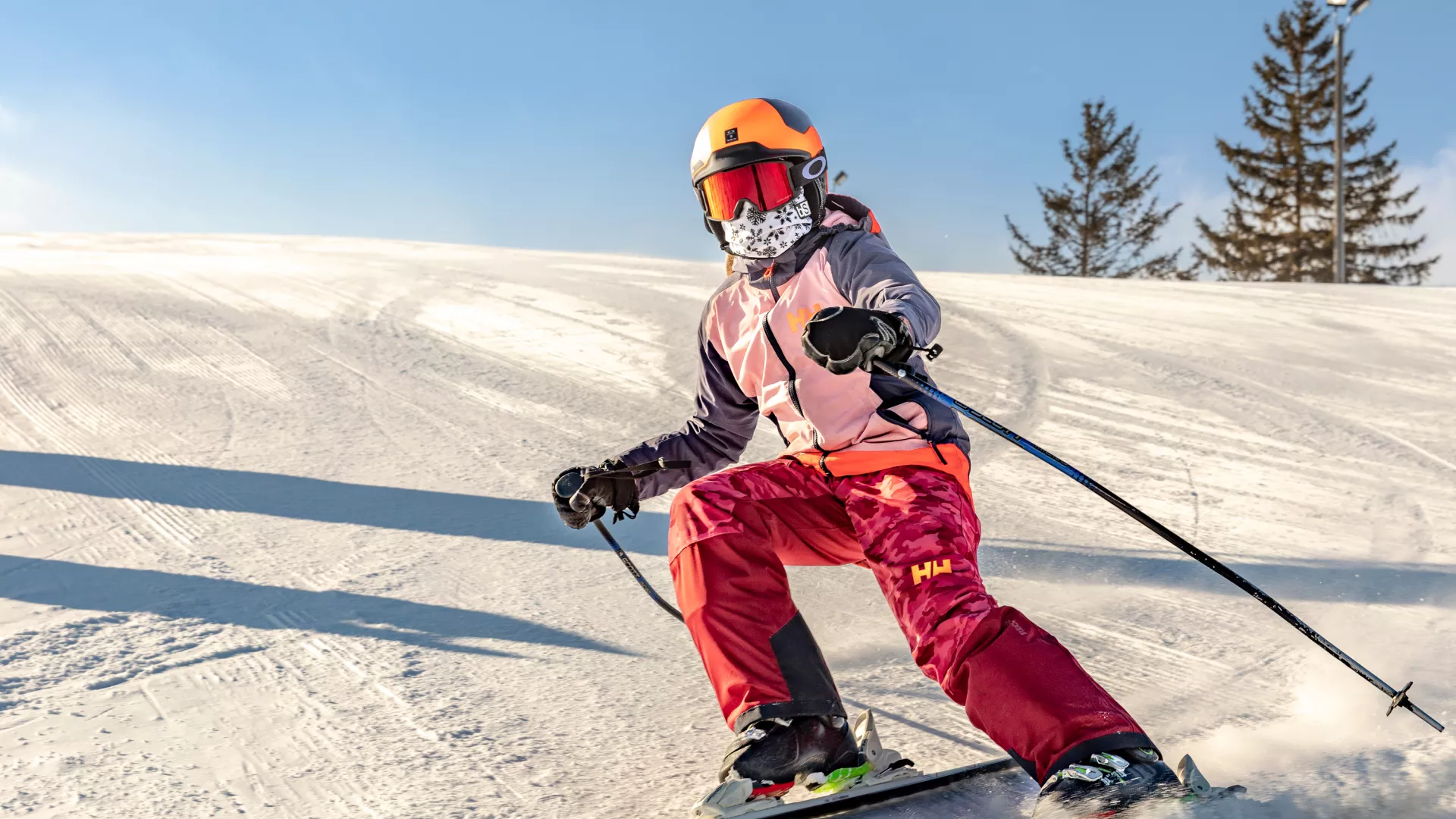 Downhill skiing in a face covering at Afton Alps