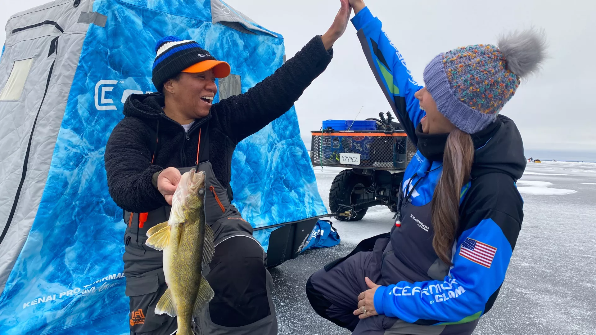 Large walleye caught while ice fishing on Lake of the Woods
