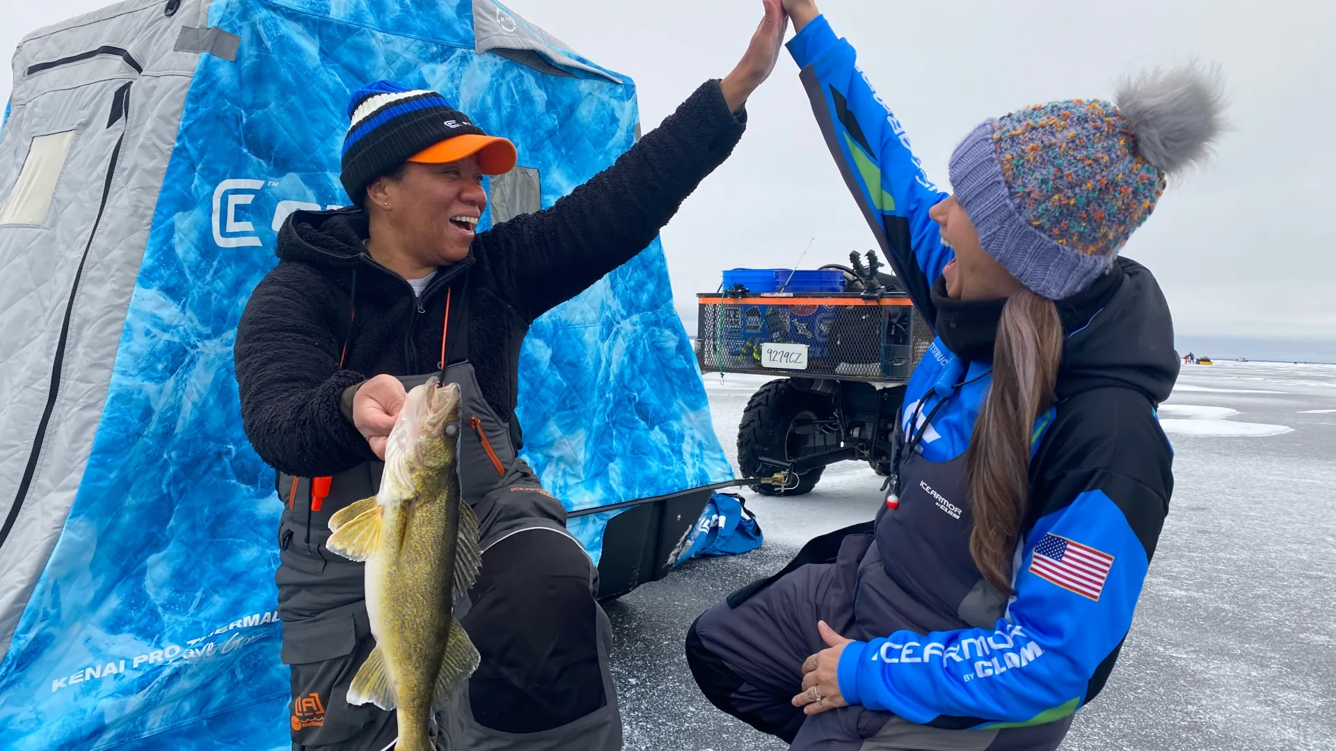 Large walleye caught while ice fishing on Lake of the Woods
