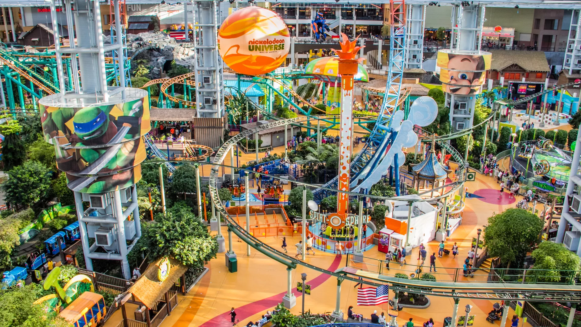 An aerial shot of Nickelodeon Universe