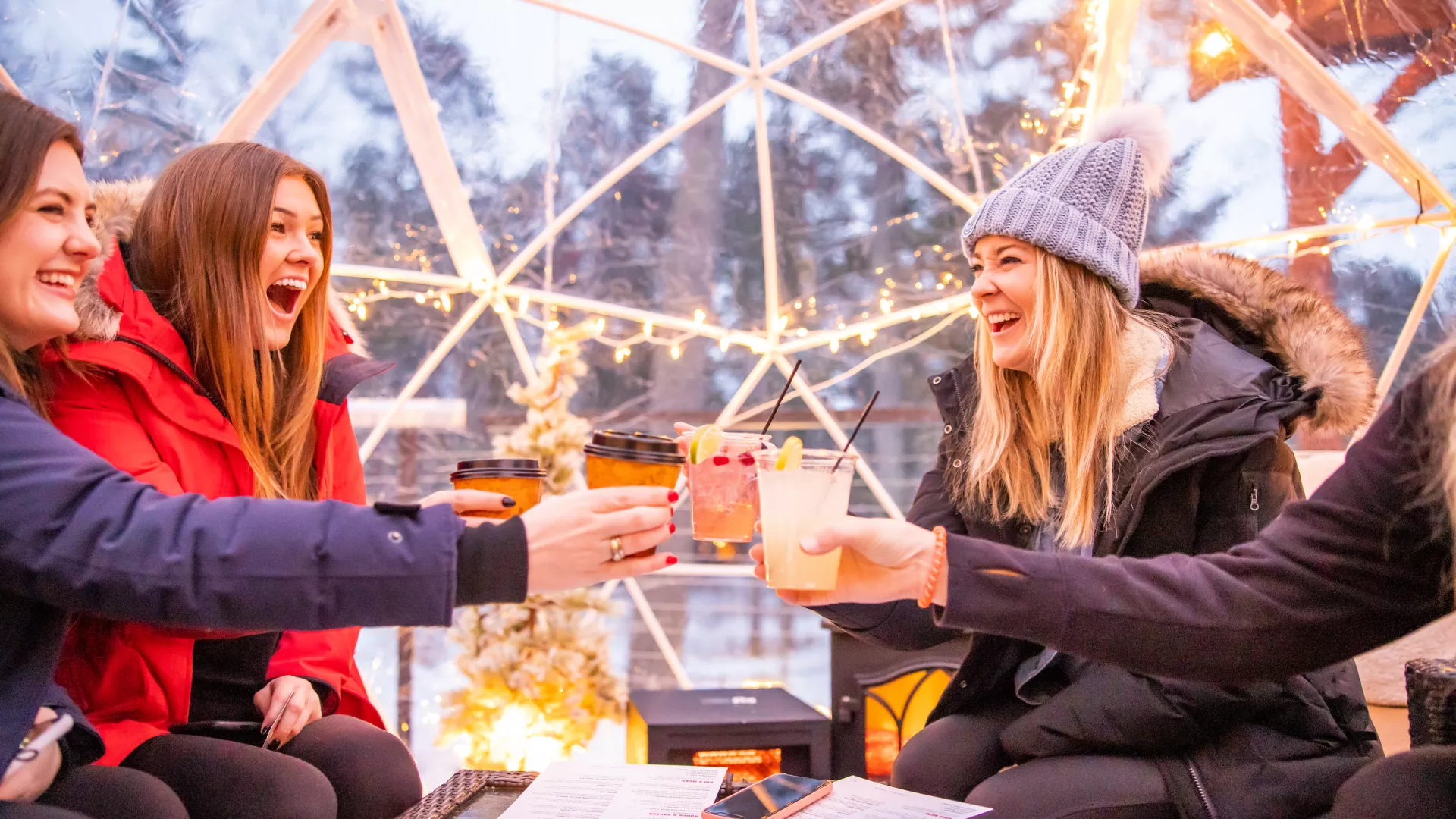 Dining outdoors at Grand View Lodge during the winter