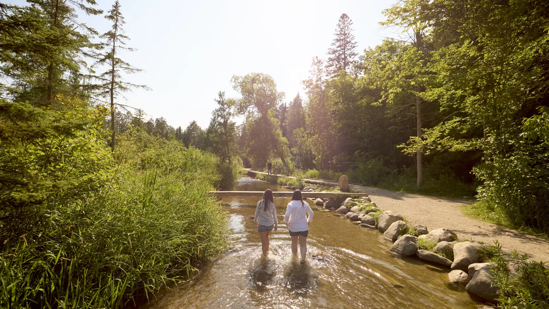 Two women wading in the Mississippi River at Itasca State Park
