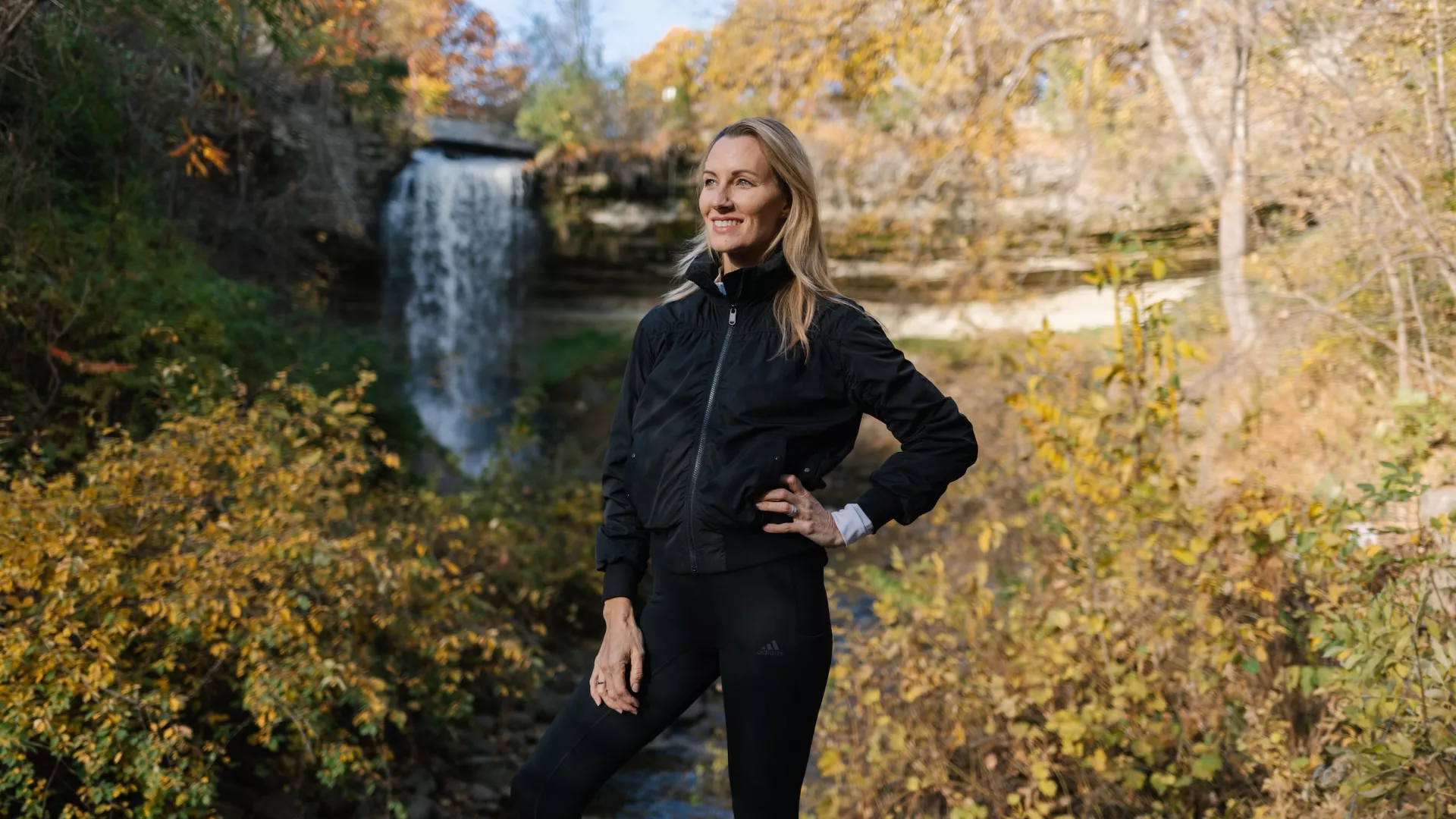 Olympic runner Carrie Tollefson at Minnehaha Falls