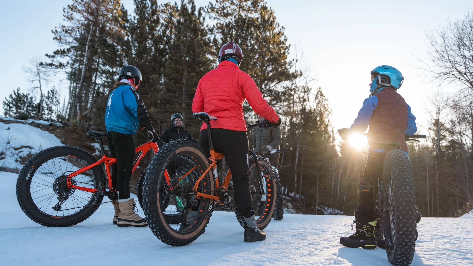 A family on fat bikes at Hidden Valley Recreation Area in Ely