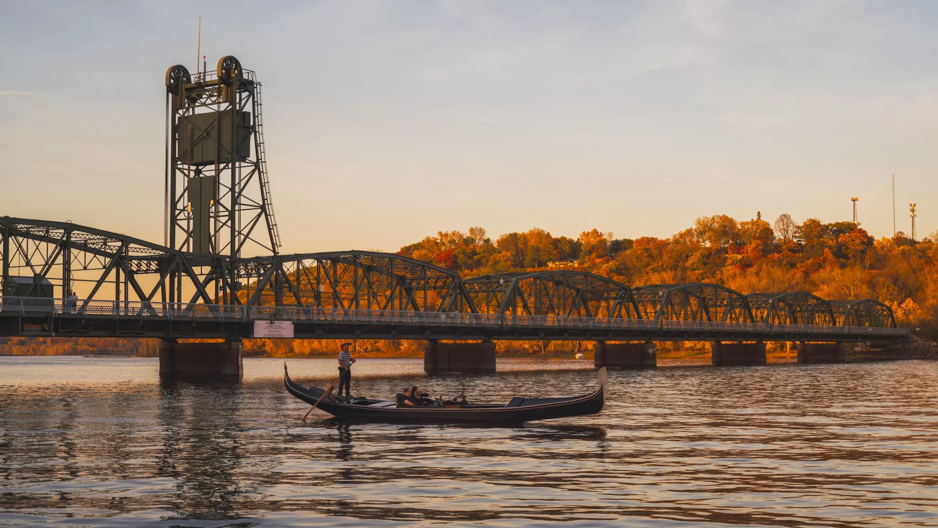 A gondola passes through the St. Croix River in Stillwater
