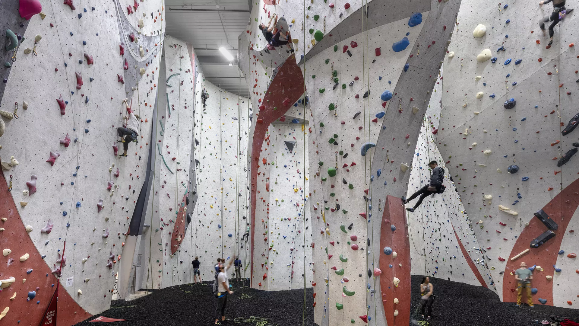 Rock climbers at Vertical Endeavors in Bloomington
