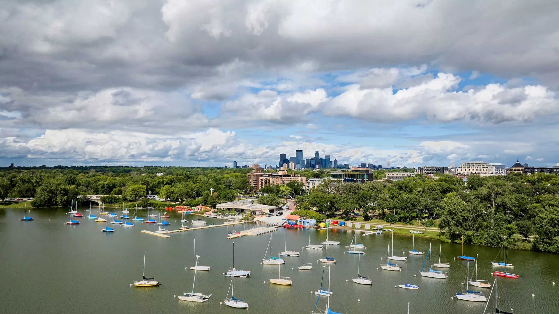 A drone shot of Bde Maka Ska