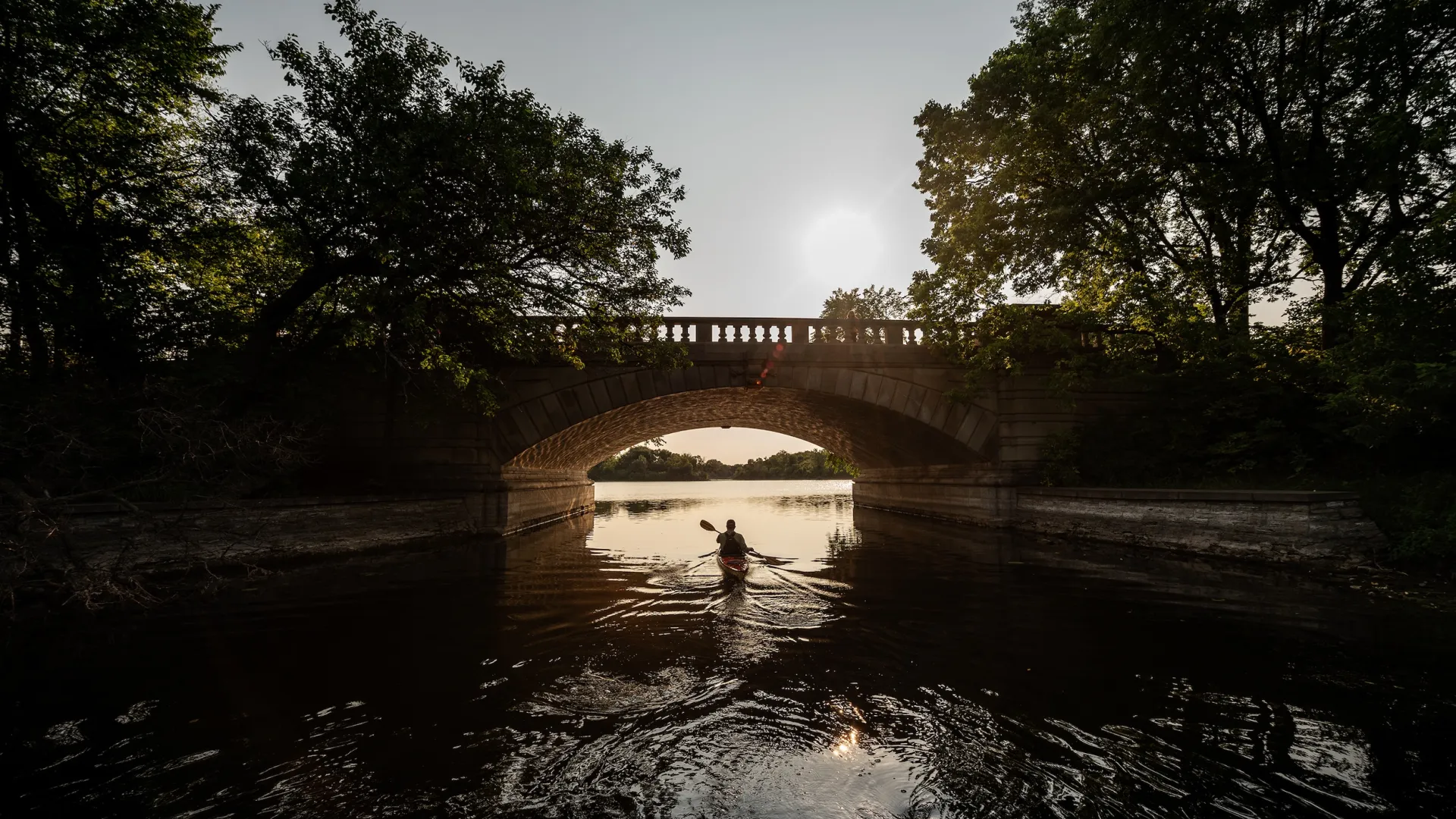 A kayaker on the Chain of Lakes in Minneapolis