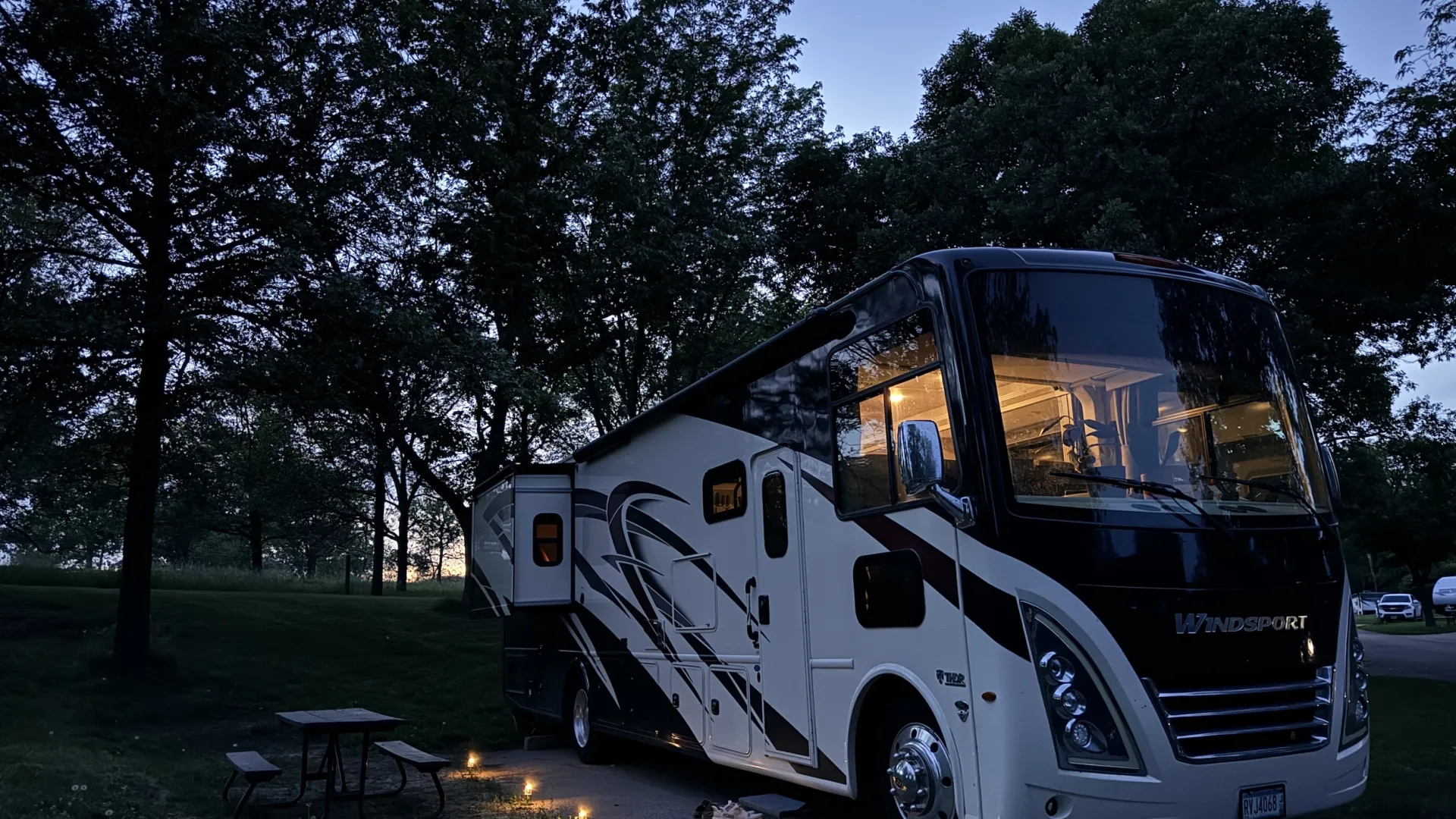 An RV at night